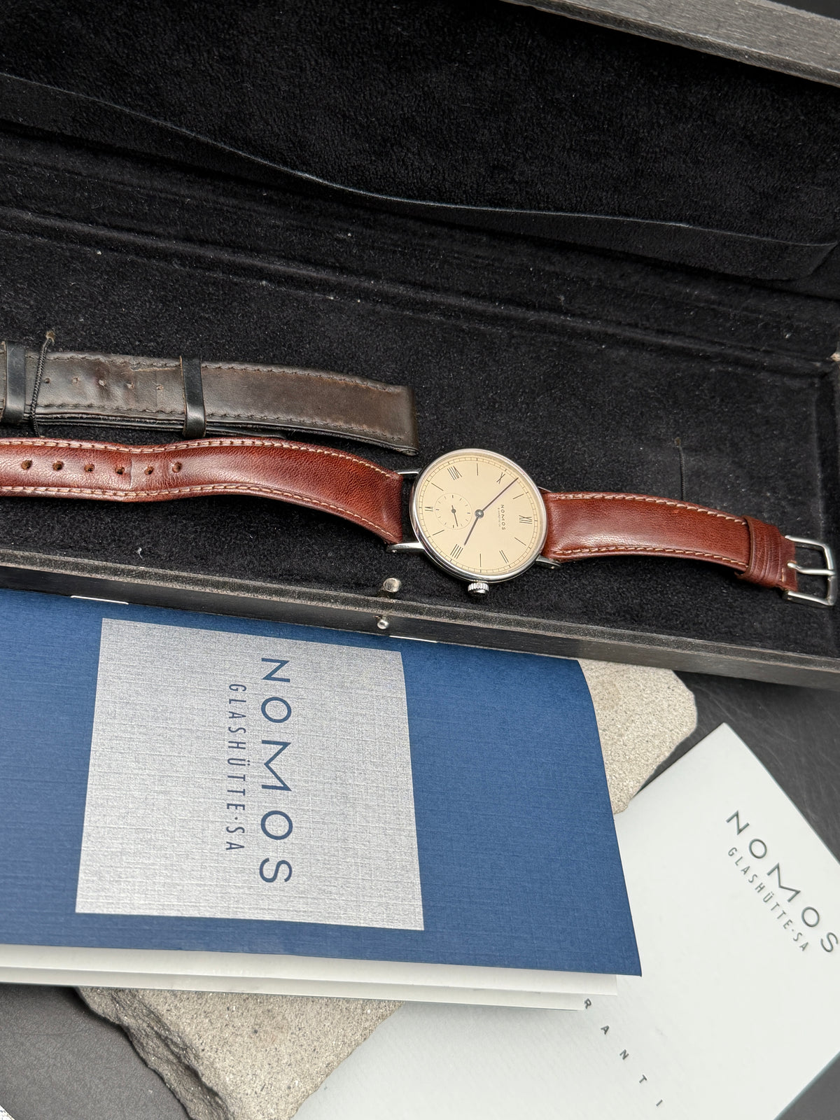 ORIGINAL NOMOS GLASHÜTTE LUDWIG 35 ROMAN NUMERAL BAUHAUS DESIGN SUBSECOND SECTOR