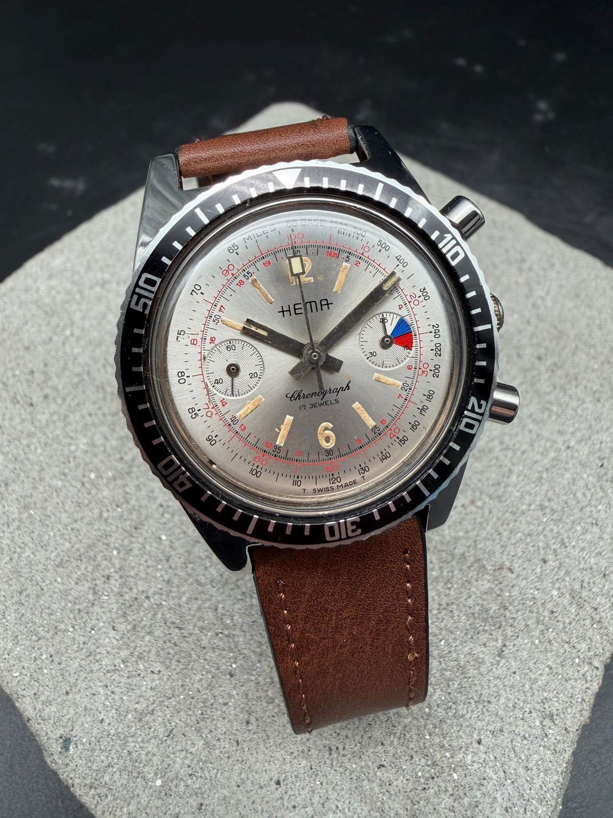 VINTAGE HEMA AQUASPOT YACHTING CHRONOGRAPH HANDAUFZUG 1006-10 EDELSTAHL DIVER