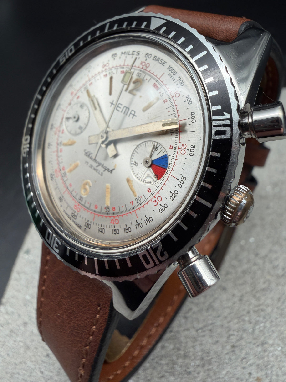 VINTAGE HEMA AQUASPOT YACHTING CHRONOGRAPH HANDAUFZUG 1006-10 EDELSTAHL DIVER