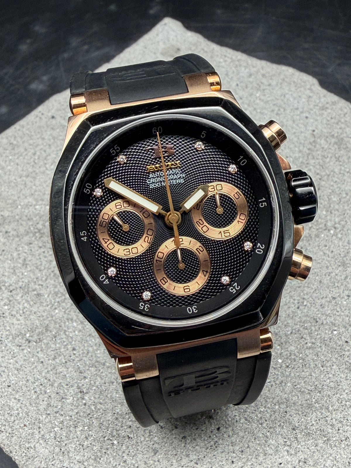ORIGINAL TB BUTI YANICK SPORT CHRONOGRAPH ROTGOLD 18K / BLACK DIAMANT FULLSET