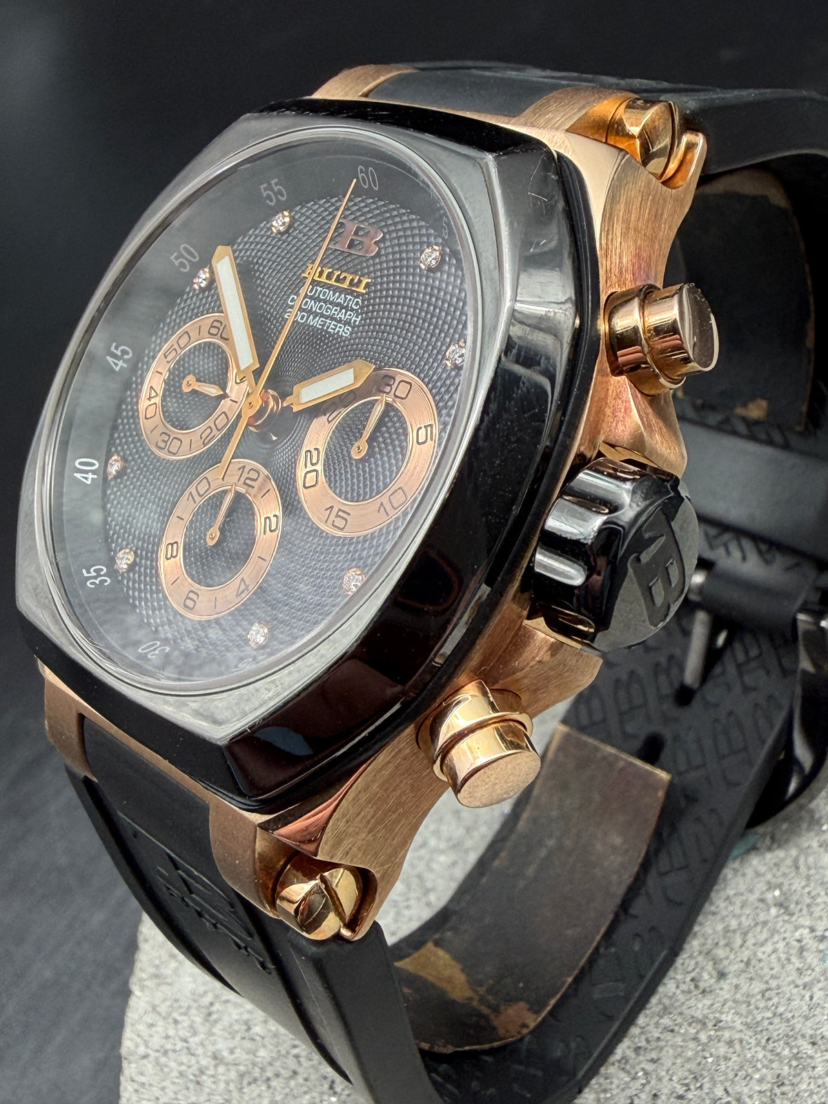 ORIGINAL TB BUTI YANICK SPORT CHRONOGRAPH ROTGOLD 18K / BLACK DIAMANT FULLSET