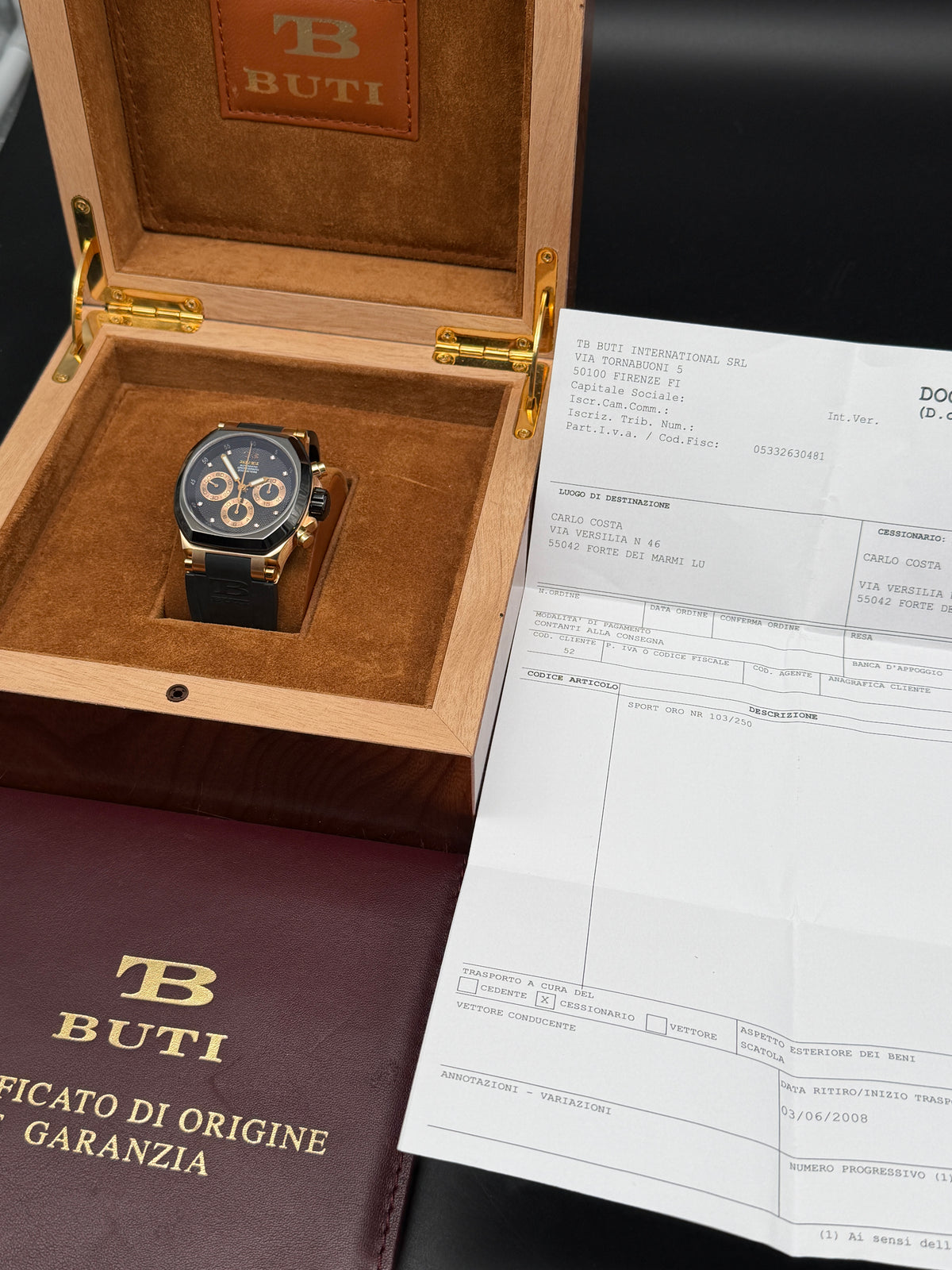 ORIGINAL TB BUTI YANICK SPORT CHRONOGRAPH ROTGOLD 18K / BLACK DIAMANT FULLSET