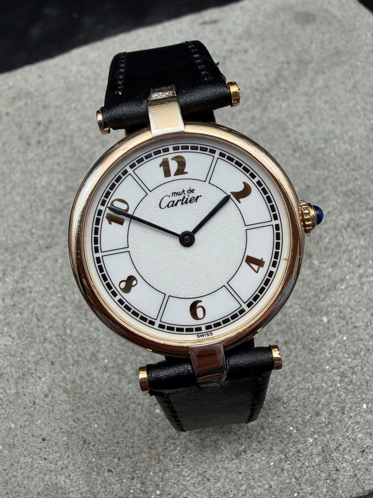 ORIGINAL CARTIER MUST DE VENDOME 1861 ARGENT VERGOLDET 30mm QUARTZ UNISEX LOGO DIAL