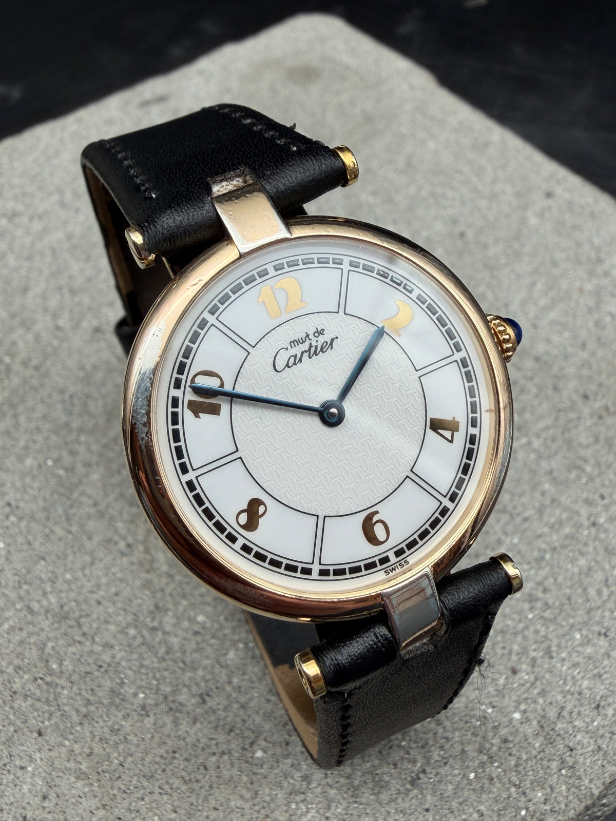 ORIGINAL CARTIER MUST DE VENDOME 1861 ARGENT VERGOLDET 30mm QUARTZ UNISEX LOGO DIAL
