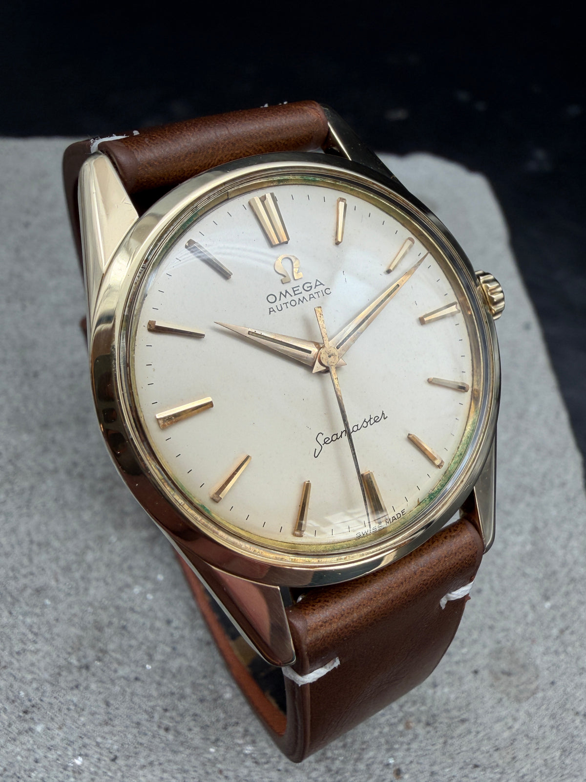 ORIGINAL 1960 OMEGA SEAMASTER AUTOMATIK 14700SC GELBGOLD CAL. 552 SCREWBACK UHR