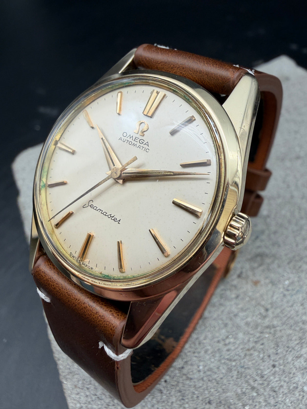 ORIGINAL 1960 OMEGA SEAMASTER AUTOMATIK 14700SC GELBGOLD CAL. 552 SCREWBACK UHR
