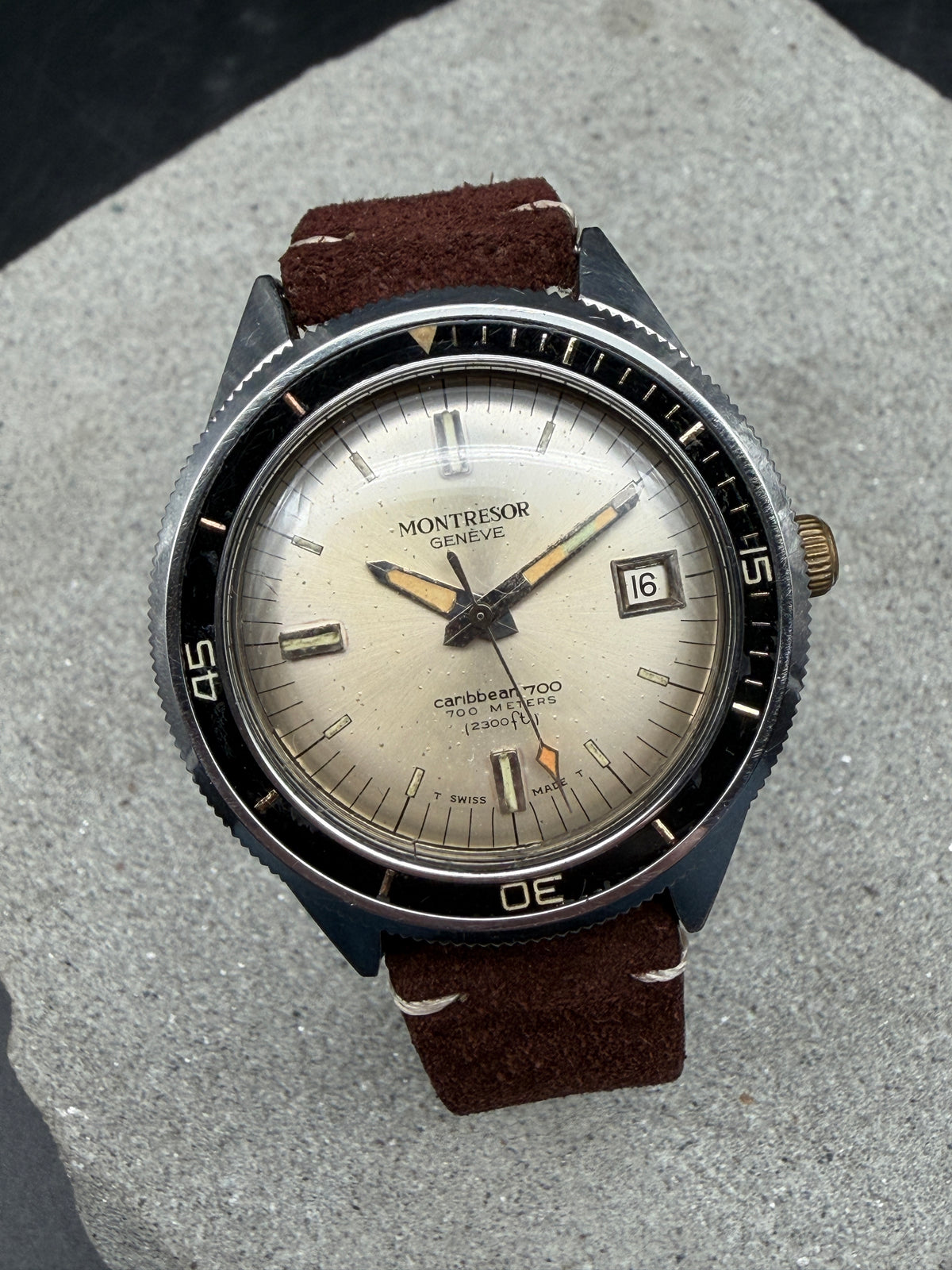 VINTAGE MONTRESOR GENEVE 39mm CARIBBEAN 700 2300FT DIVER AUTOMATIK TAUCHER UHR