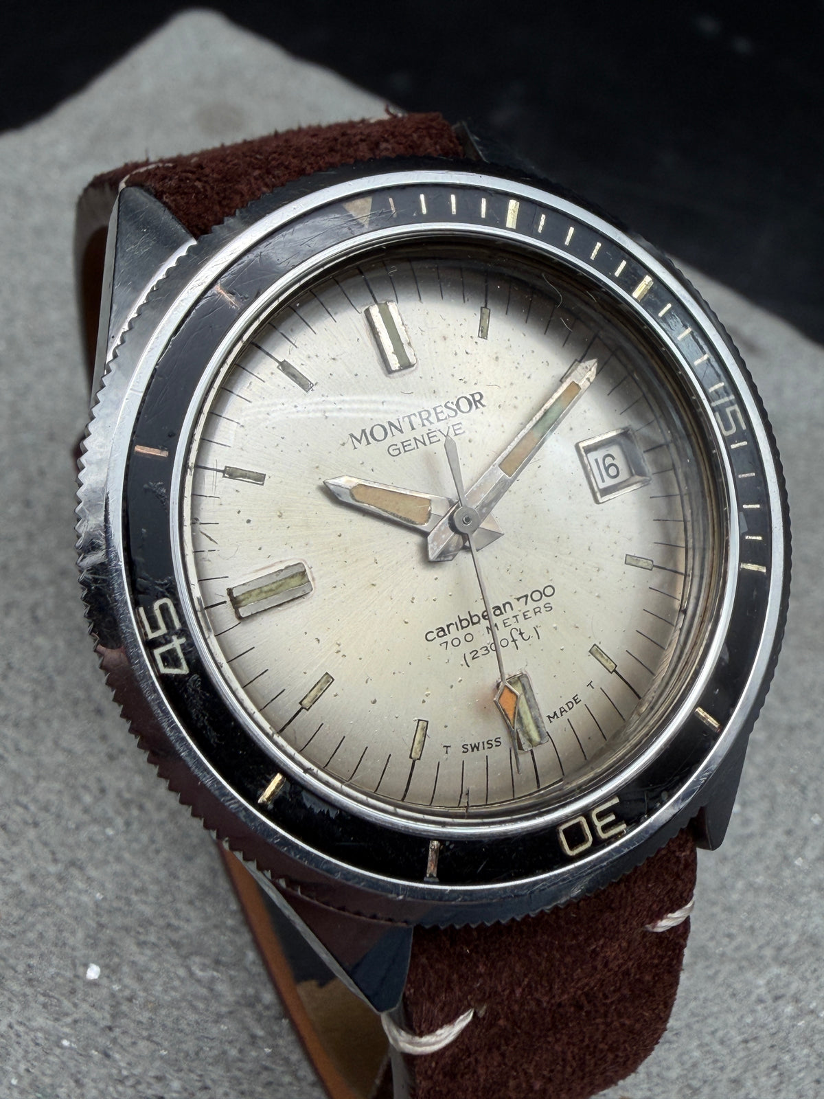 VINTAGE MONTRESOR GENEVE 39mm CARIBBEAN 700 2300FT DIVER AUTOMATIK TAUCHER UHR