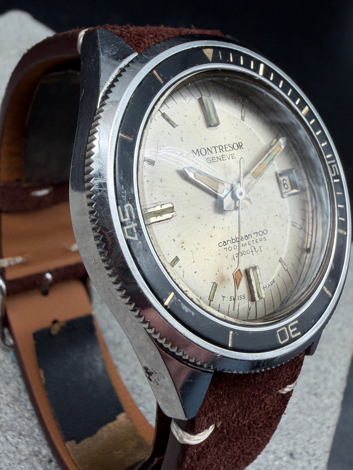 VINTAGE MONTRESOR GENEVE 39mm CARIBBEAN 700 2300FT DIVER AUTOMATIK TAUCHER UHR