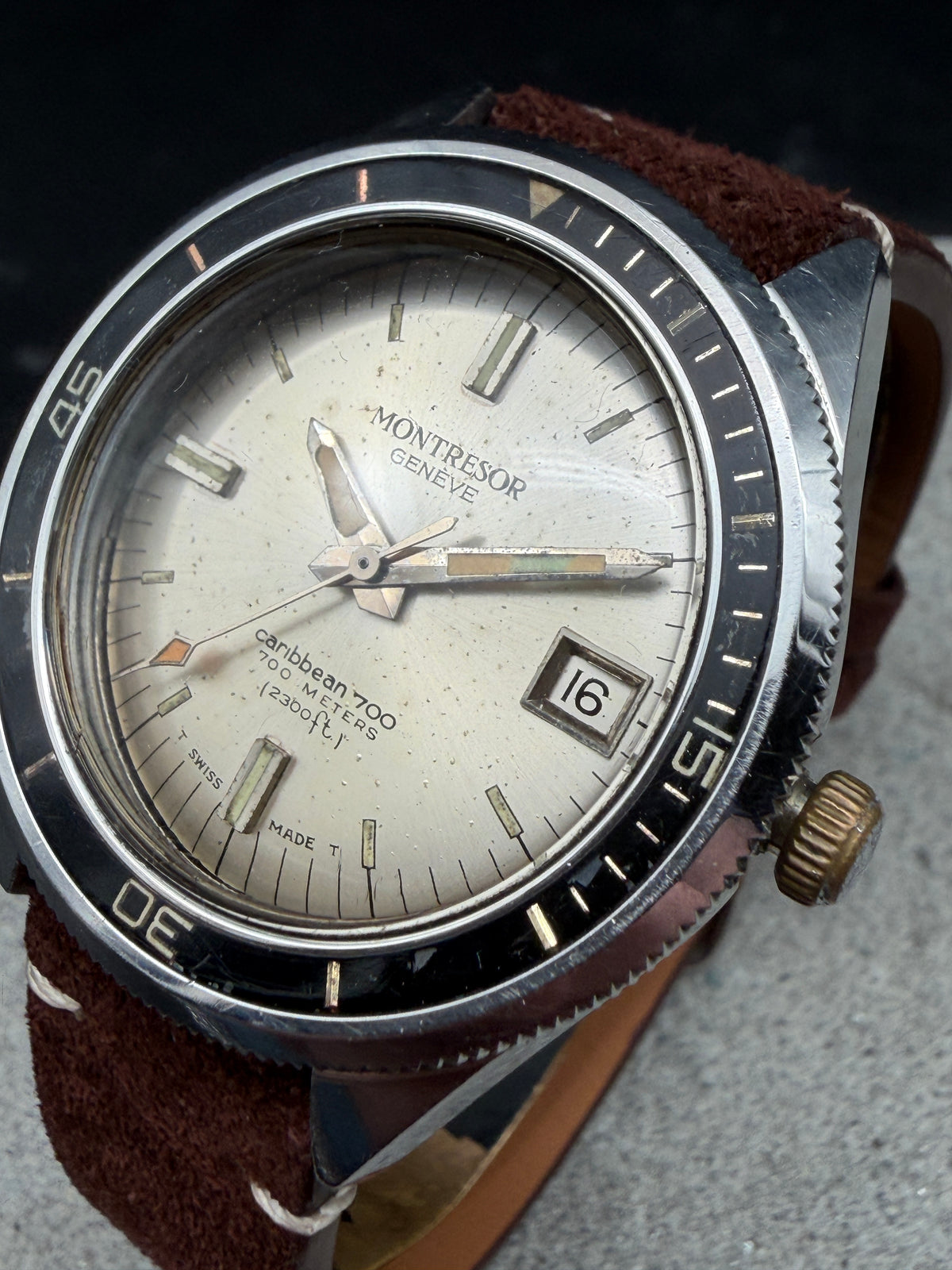 VINTAGE MONTRESOR GENEVE 39mm CARIBBEAN 700 2300FT DIVER AUTOMATIK TAUCHER UHR