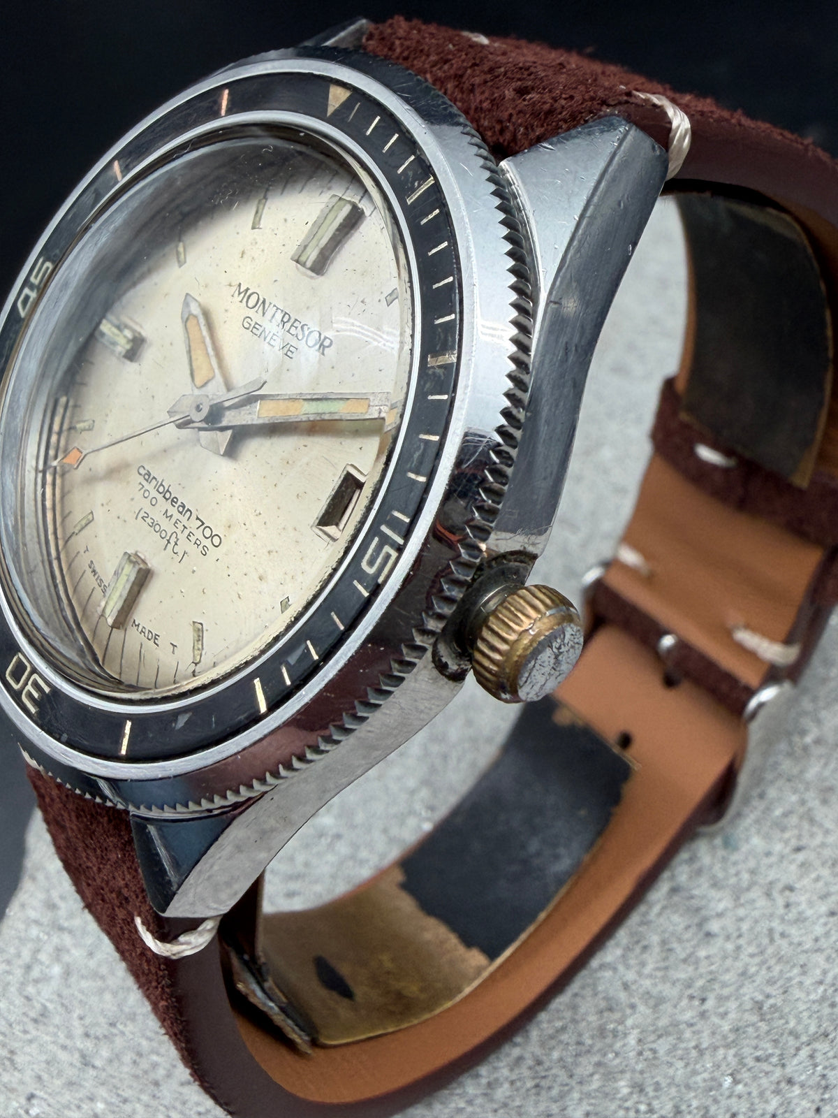 VINTAGE MONTRESOR GENEVE 39mm CARIBBEAN 700 2300FT DIVER AUTOMATIK TAUCHER UHR