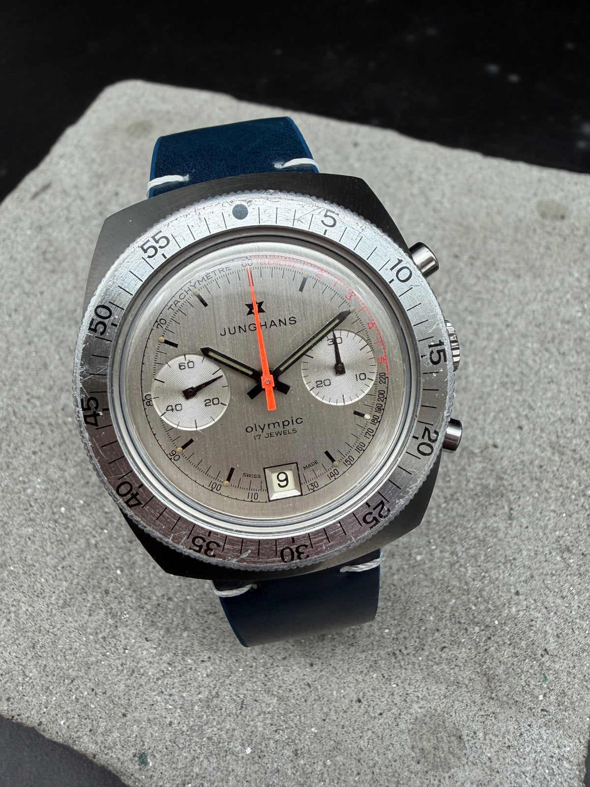 ORIGINAL 1973 JUNGHANS OLYMPIC CHRONOGRAPH 7734 VALJOUX HANDAUFZUG 688.10 DATUM