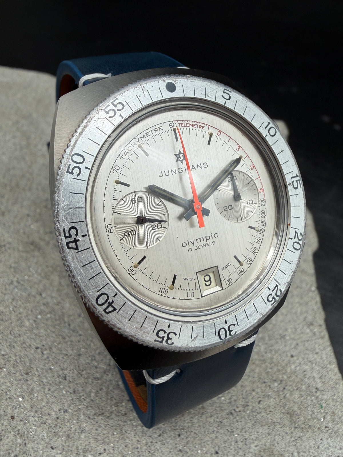 ORIGINAL 1973 JUNGHANS OLYMPIC CHRONOGRAPH 7734 VALJOUX HANDAUFZUG 688.10 DATUM