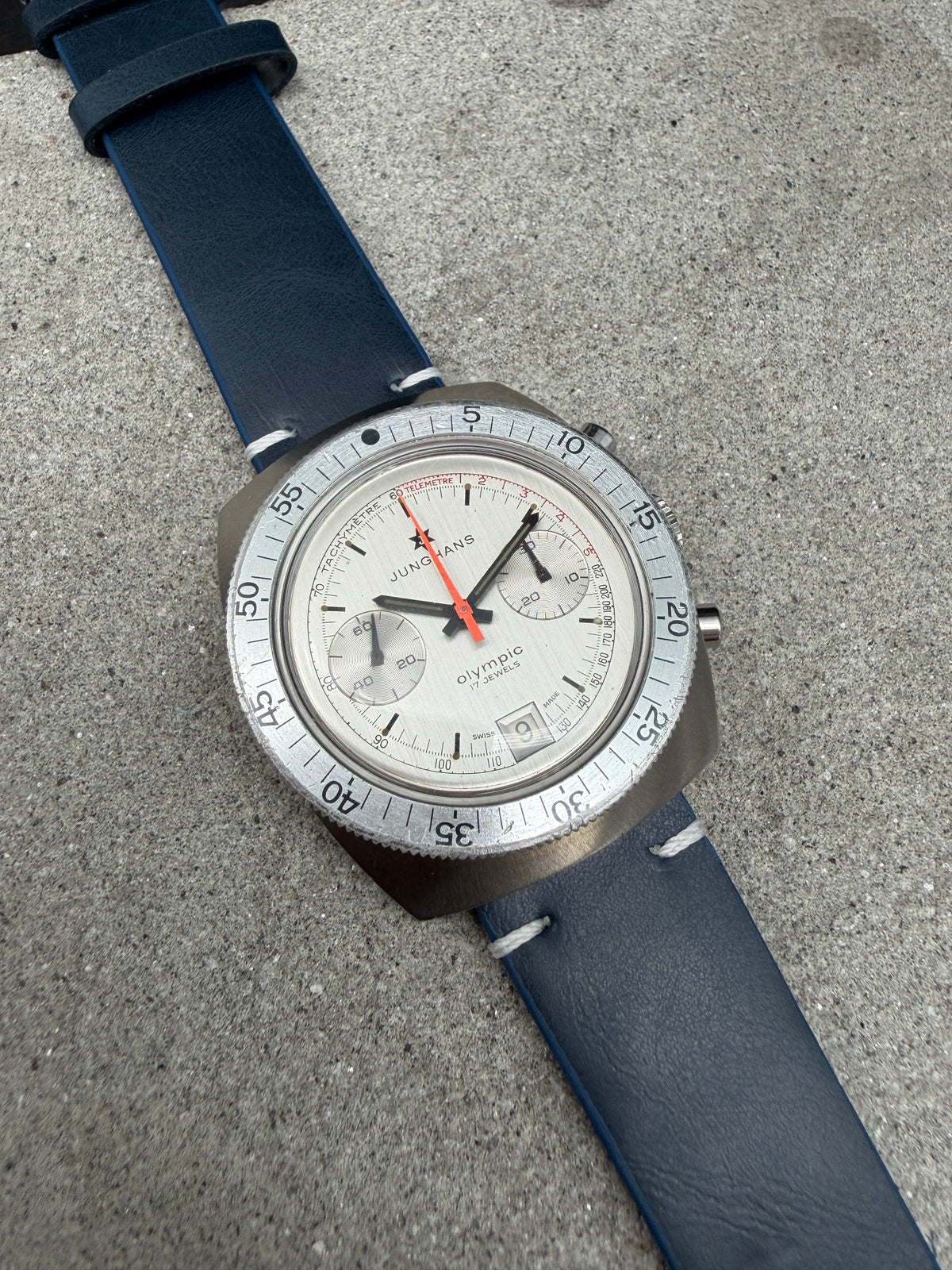 ORIGINAL 1973 JUNGHANS OLYMPIC CHRONOGRAPH 7734 VALJOUX HANDAUFZUG 688.10 DATUM