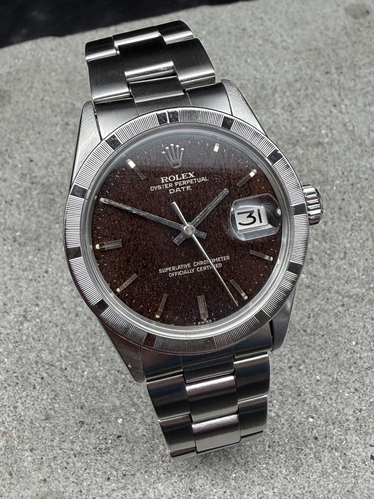 ORIGINAL 1970 ROLEX 1501 OYSTER PERPETUAL DATE 34mm CONFETTI BROWN OYSTERBAND