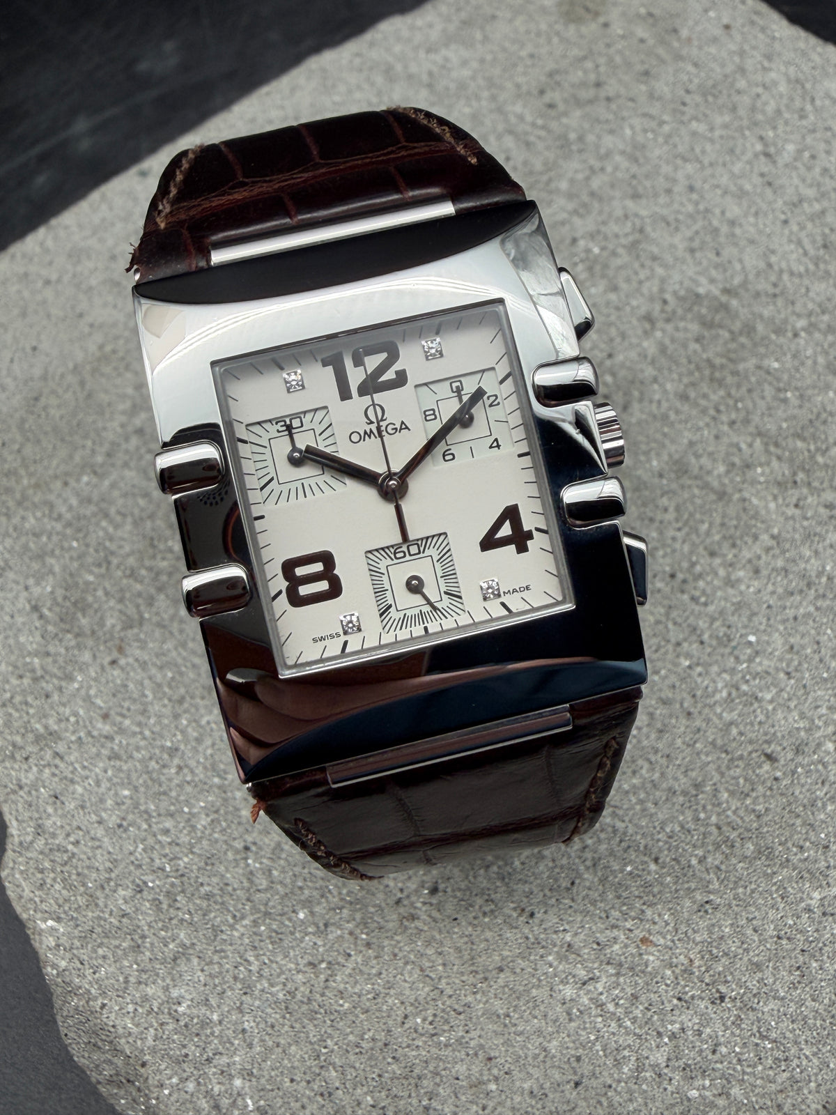 ORIGINAL 1998 OMEGA CONSTELLATION QUADRA CHRONOGRAPH QUARTZ DIAMANT 30x34mm