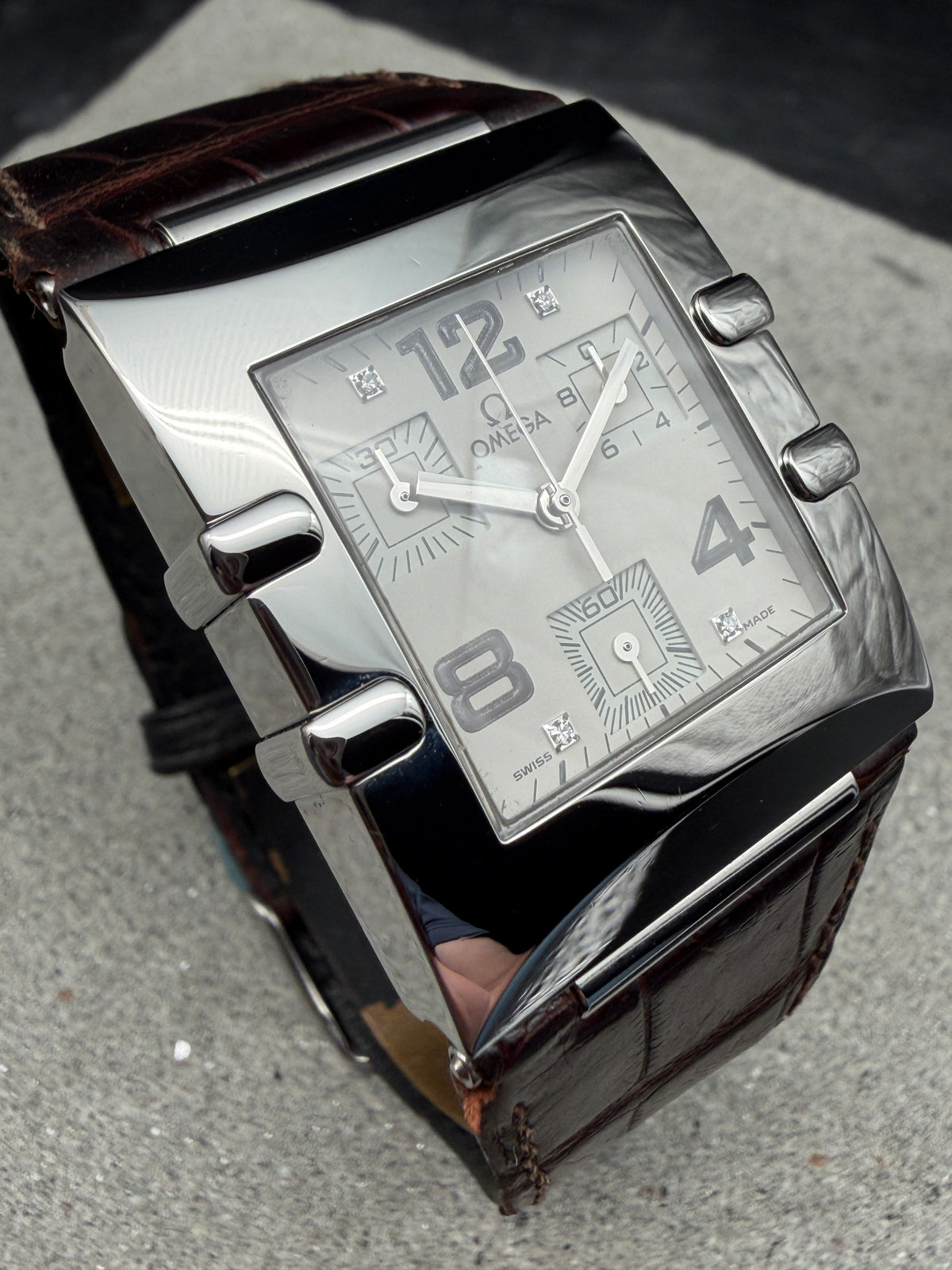 ORIGINAL 1998 OMEGA CONSTELLATION QUADRA CHRONOGRAPH QUARTZ DIAMANT 30x34mm