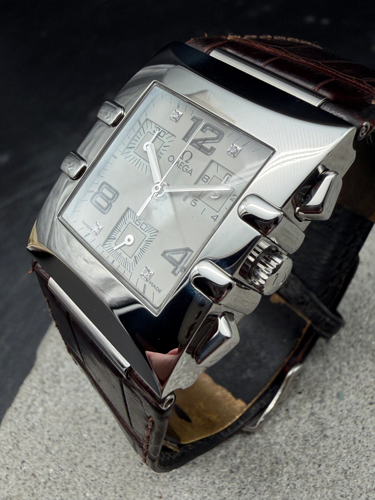 ORIGINAL 1998 OMEGA CONSTELLATION QUADRA CHRONOGRAPH QUARTZ DIAMANT 30x34mm