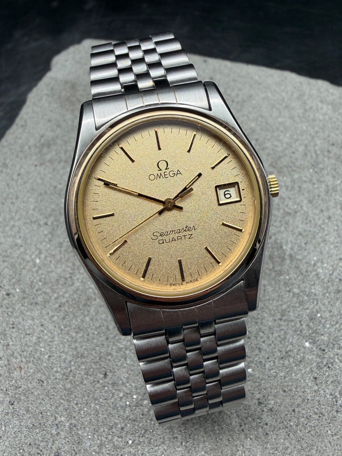 ORIGINAL 1978 OMEGA SEAMASTER QUARTZ 1960190 CAL. 1342 DATUM SUNDUST DIAL UHR