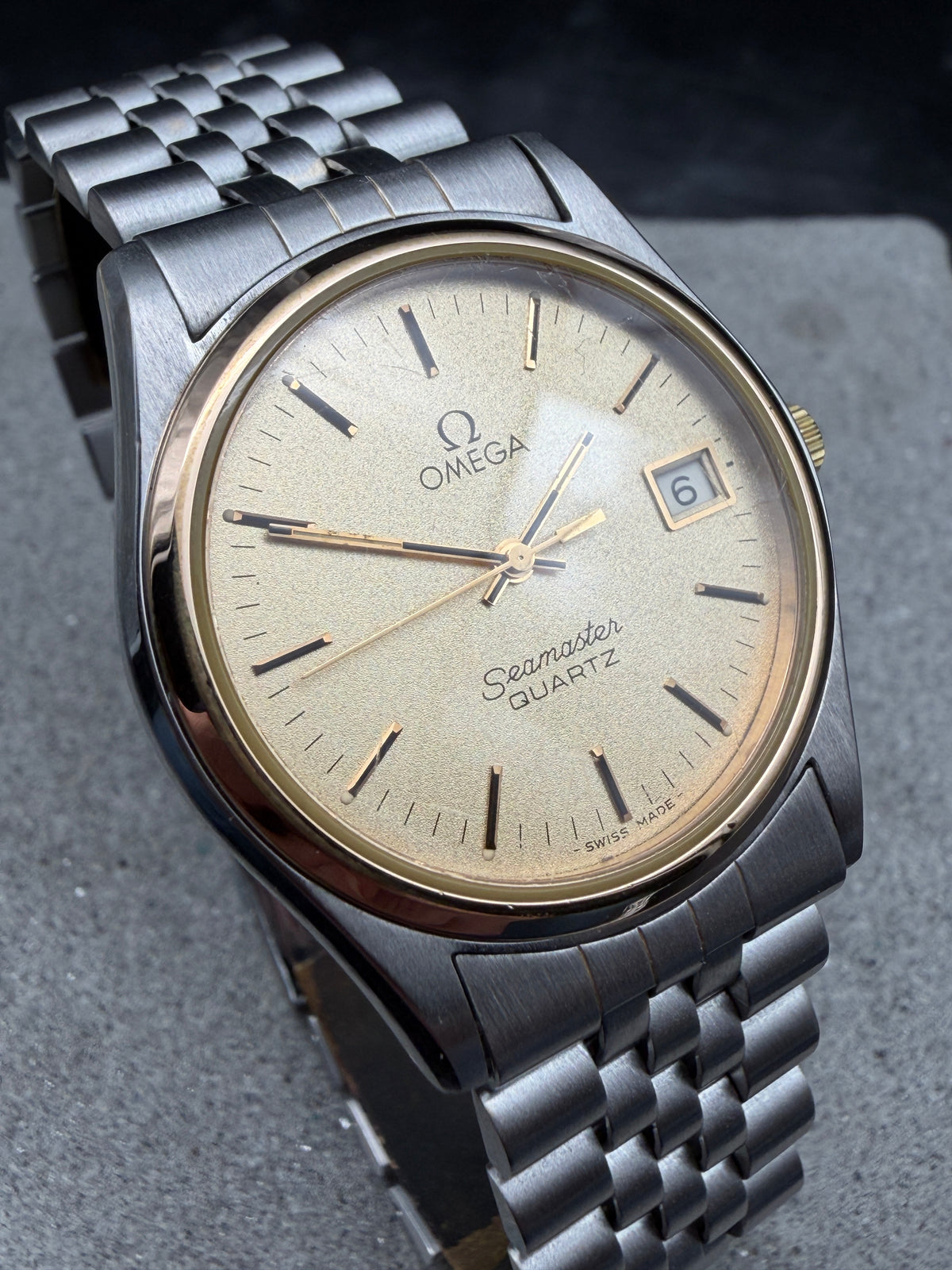 ORIGINAL 1978 OMEGA SEAMASTER QUARTZ 1960190 CAL. 1342 DATUM SUNDUST DIAL UHR