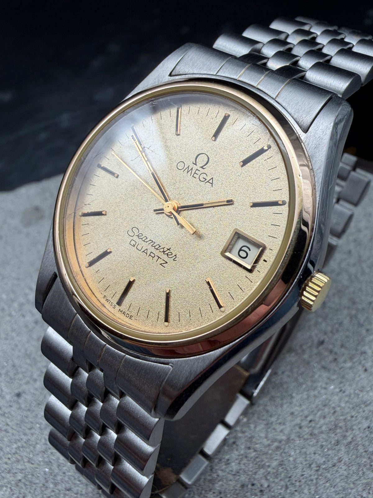 ORIGINAL 1978 OMEGA SEAMASTER QUARTZ 1960190 CAL. 1342 DATUM SUNDUST DIAL UHR