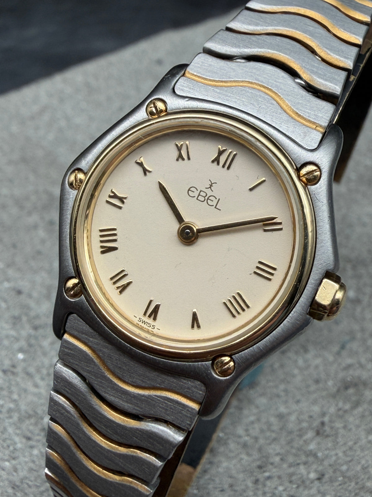 ORIGINAL EBEL CLASSIC WAVE 23mm LADY DAMEN 166901 STAHL / GOLD CAL. 157 QUARTZ