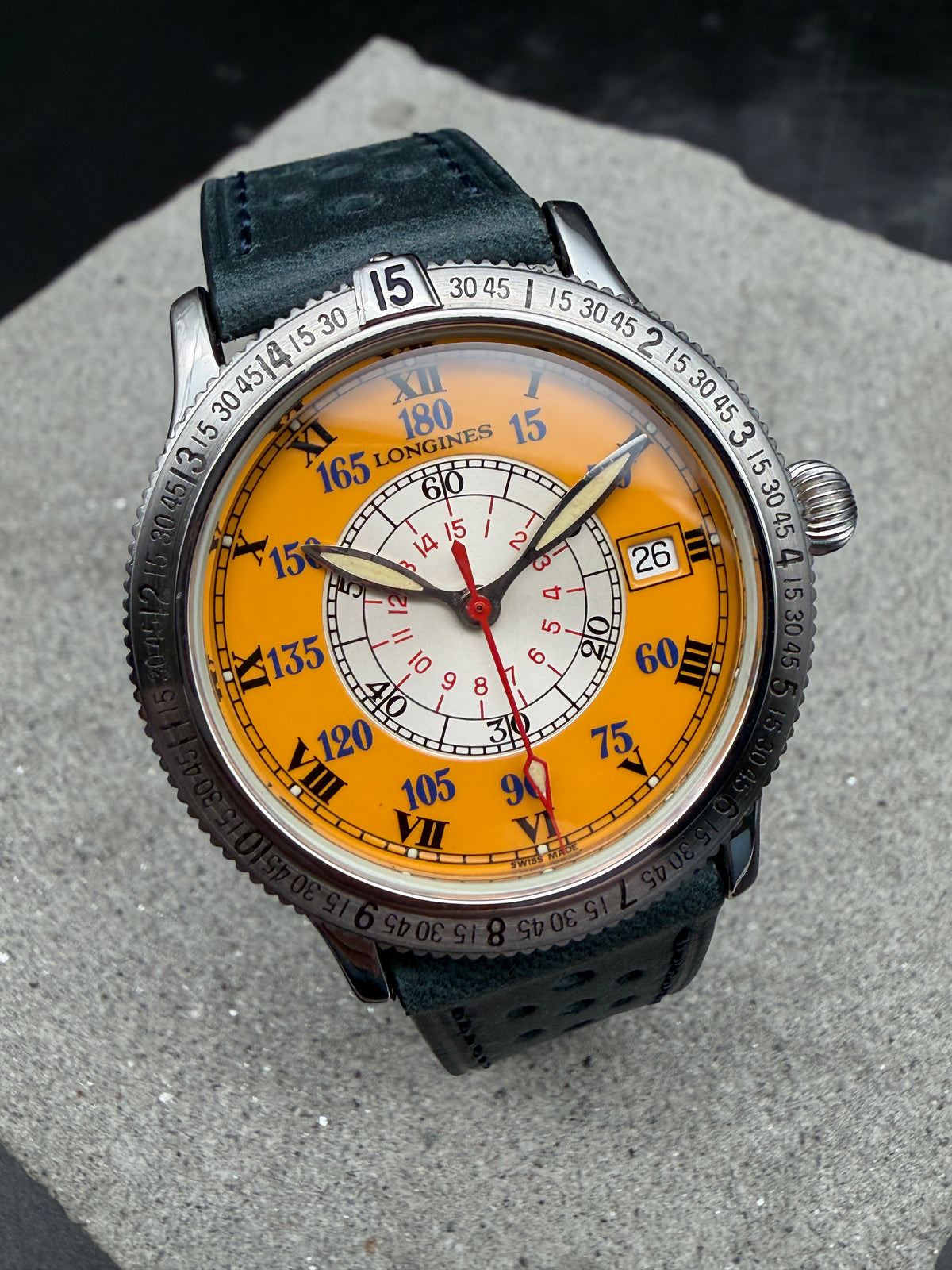 ORIGINAL LONGINES LINDBERGH SPECIAL SERIES L2.617.4 ORANGE HOUR ANGLE GLASBODEN