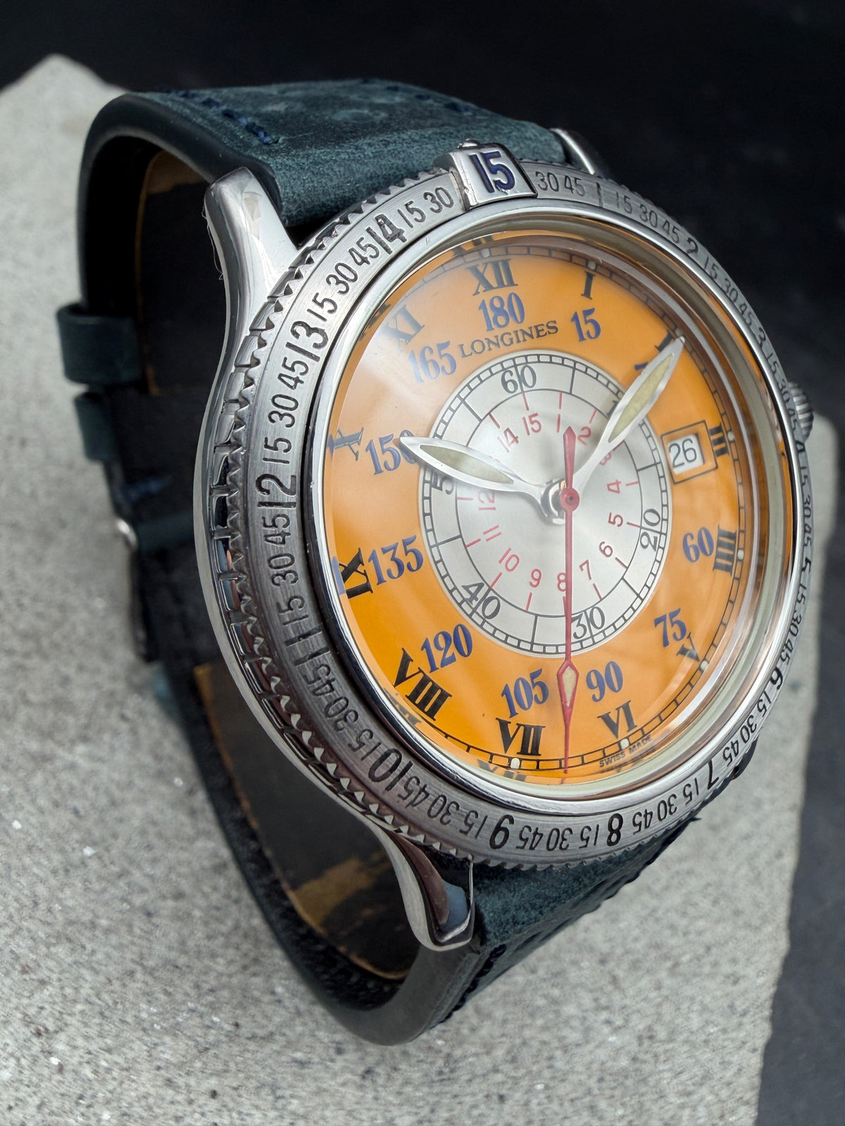 ORIGINAL LONGINES LINDBERGH SPECIAL SERIES L2.617.4 ORANGE HOUR ANGLE GLASBODEN