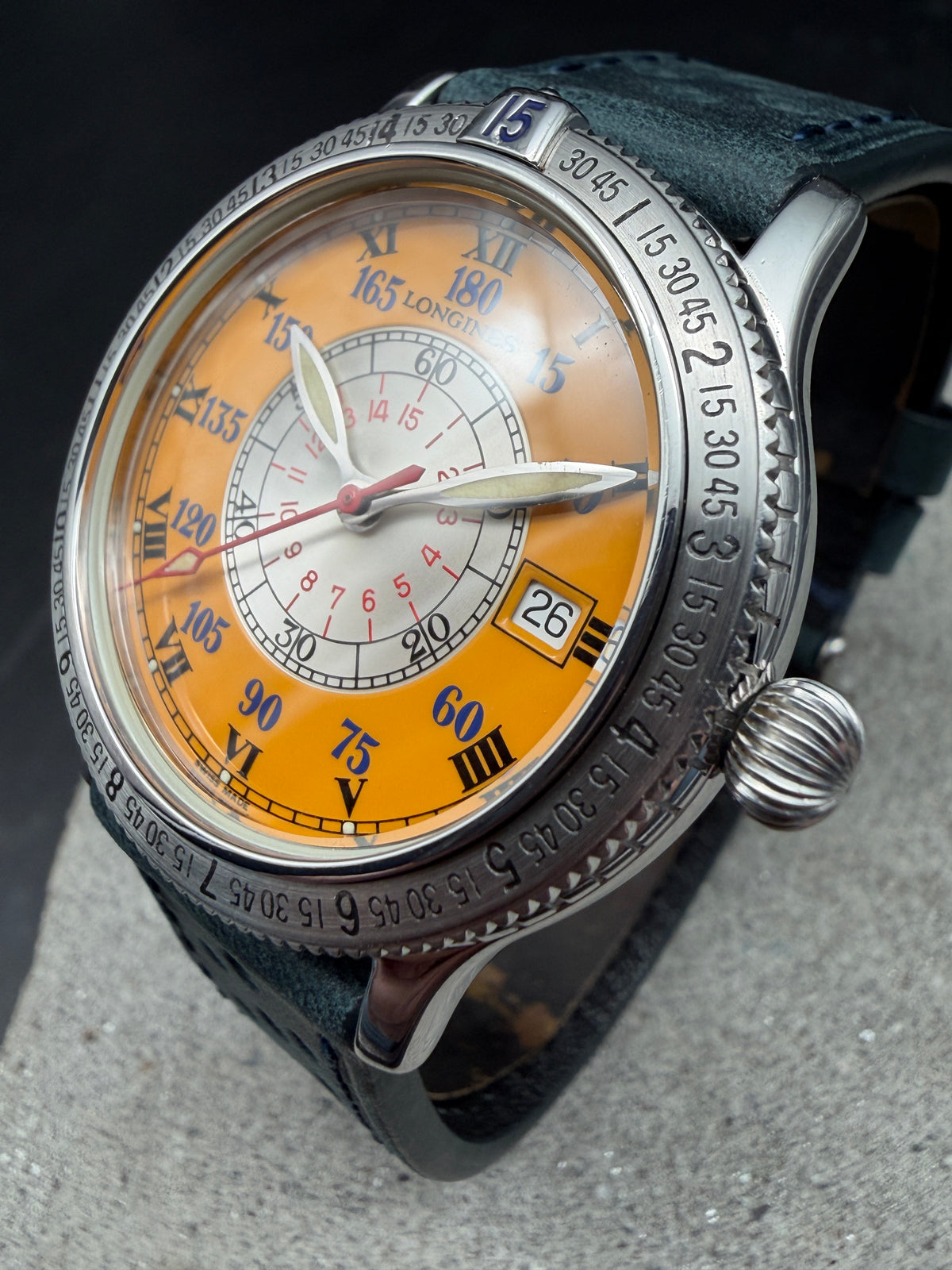 ORIGINAL LONGINES LINDBERGH SPECIAL SERIES L2.617.4 ORANGE HOUR ANGLE GLASBODEN