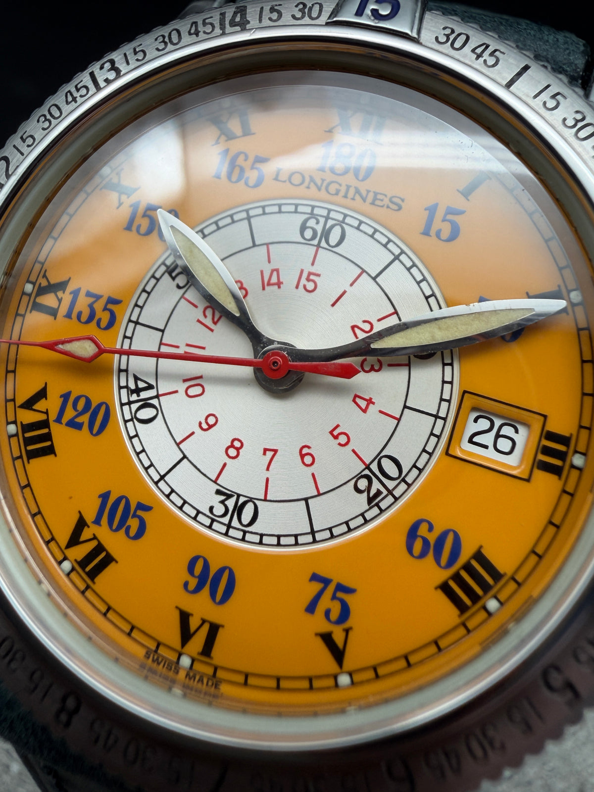 ORIGINAL LONGINES LINDBERGH SPECIAL SERIES L2.617.4 ORANGE HOUR ANGLE GLASBODEN