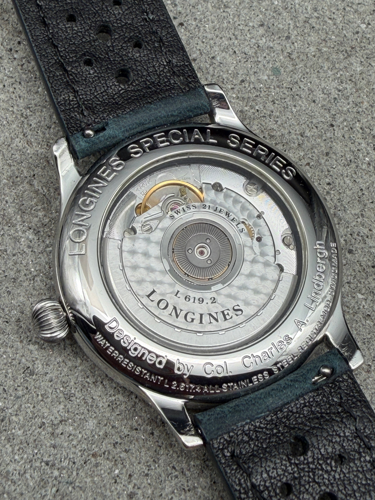 ORIGINAL LONGINES LINDBERGH SPECIAL SERIES L2.617.4 ORANGE HOUR ANGLE GLASBODEN