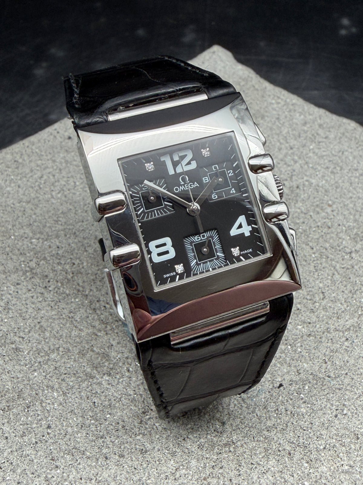 ORIGINAL 1998 OMEGA CONSTELLATION QUADRA CHRONOGRAPH QUARTZ DIAMANT 30x34mm