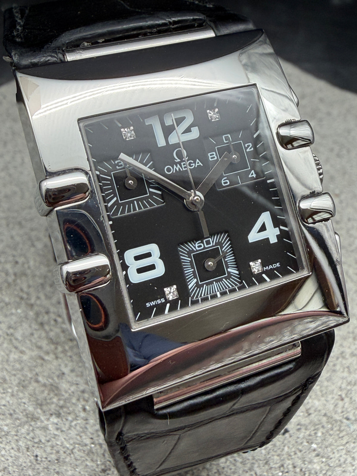 ORIGINAL 1998 OMEGA CONSTELLATION QUADRA CHRONOGRAPH QUARTZ DIAMANT 30x34mm