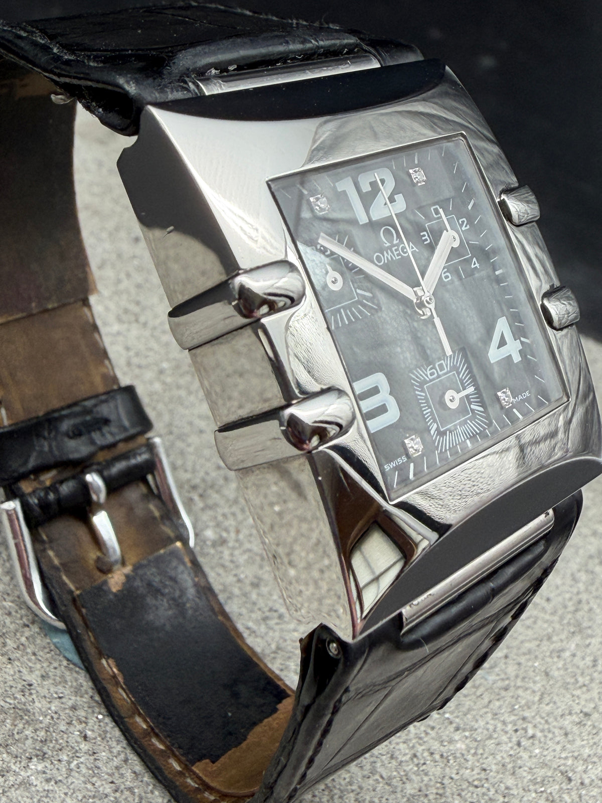 ORIGINAL 1998 OMEGA CONSTELLATION QUADRA CHRONOGRAPH QUARTZ DIAMANT 30x34mm