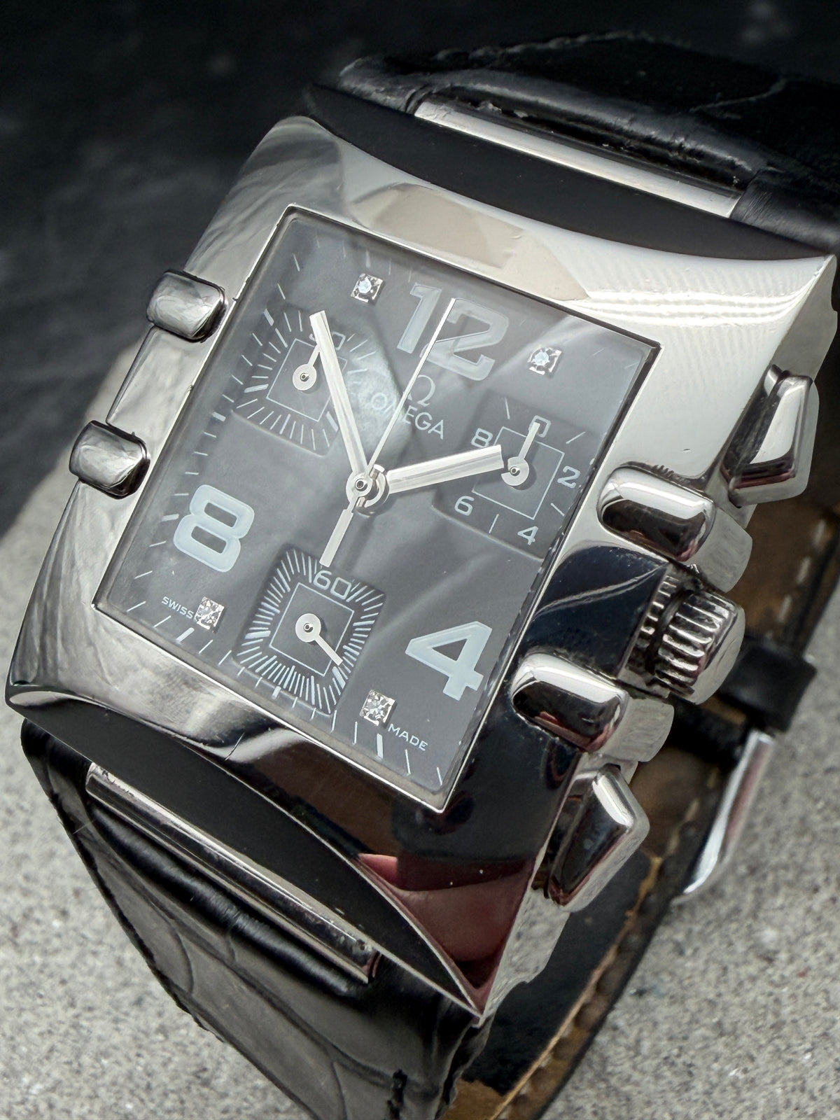 ORIGINAL 1998 OMEGA CONSTELLATION QUADRA CHRONOGRAPH QUARTZ DIAMANT 30x34mm