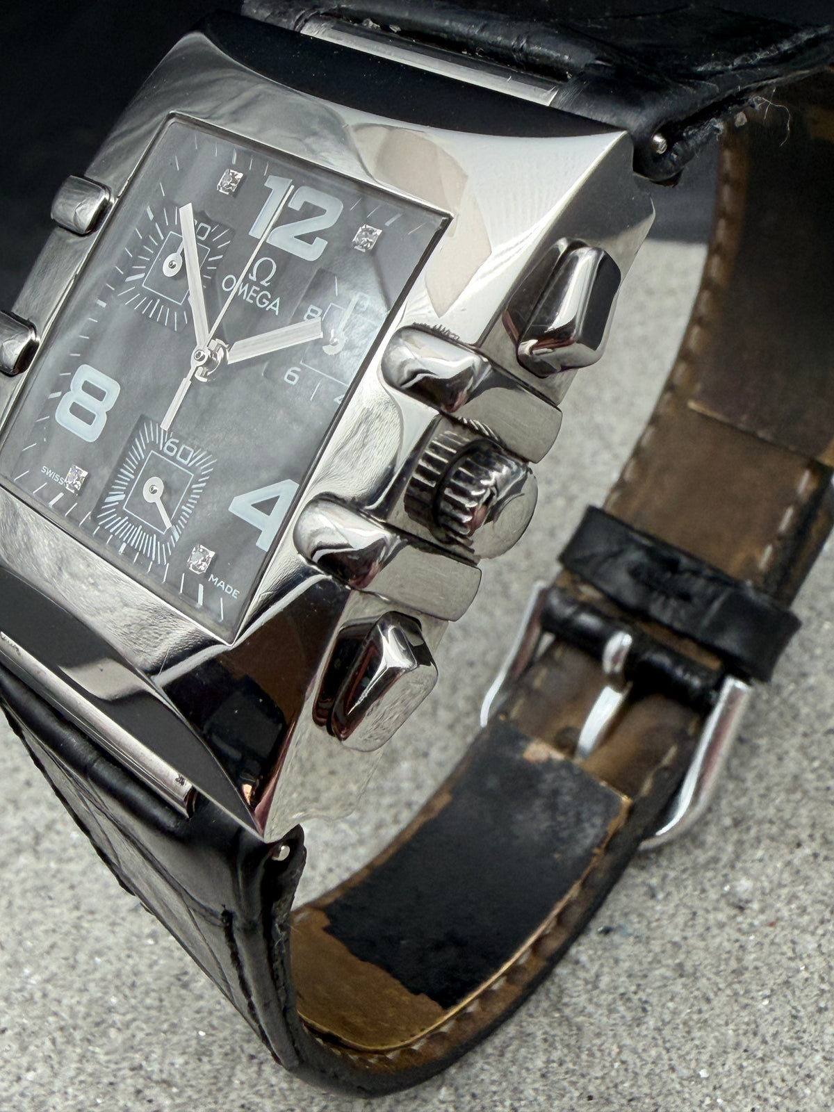 ORIGINAL 1998 OMEGA CONSTELLATION QUADRA CHRONOGRAPH QUARTZ DIAMANT 30x34mm