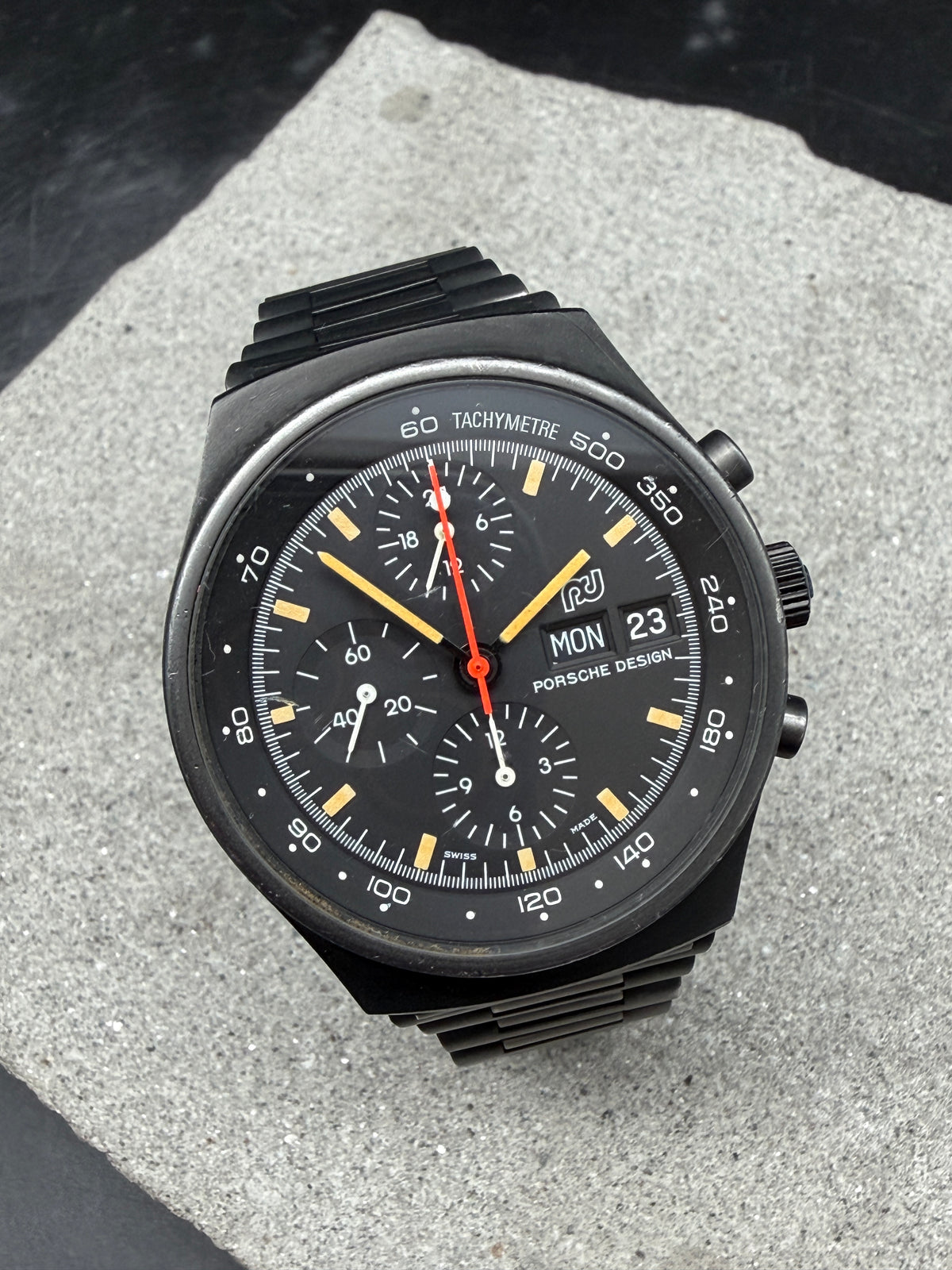 ORFINA PORSCHE DESIGN 7176 LEMANIA 5100 TOP GUN SCHWARZ BLACK NSA 1975 PVD + BOX