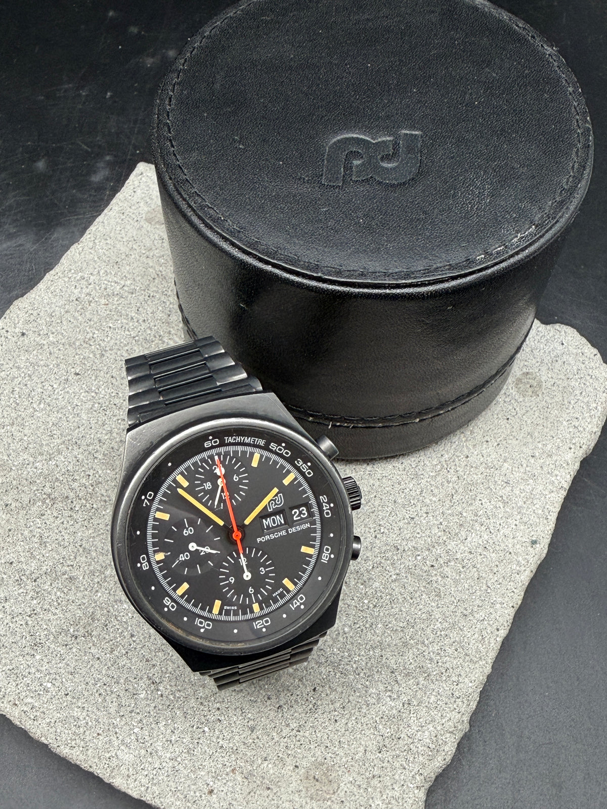 ORFINA PORSCHE DESIGN 7176 LEMANIA 5100 TOP GUN SCHWARZ BLACK NSA 1975 PVD + BOX