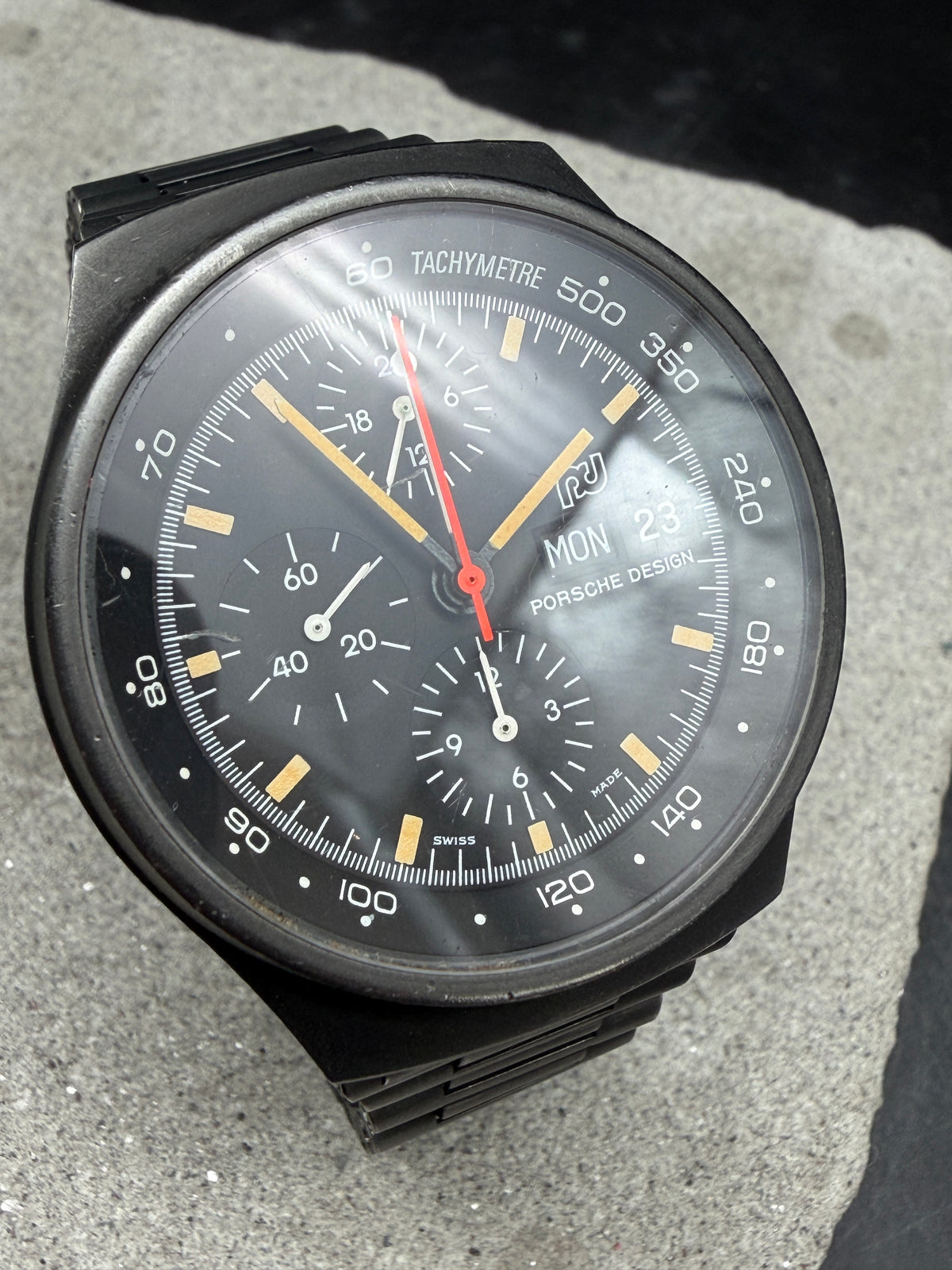 ORFINA PORSCHE DESIGN 7176 LEMANIA 5100 TOP GUN SCHWARZ BLACK NSA 1975 PVD + BOX