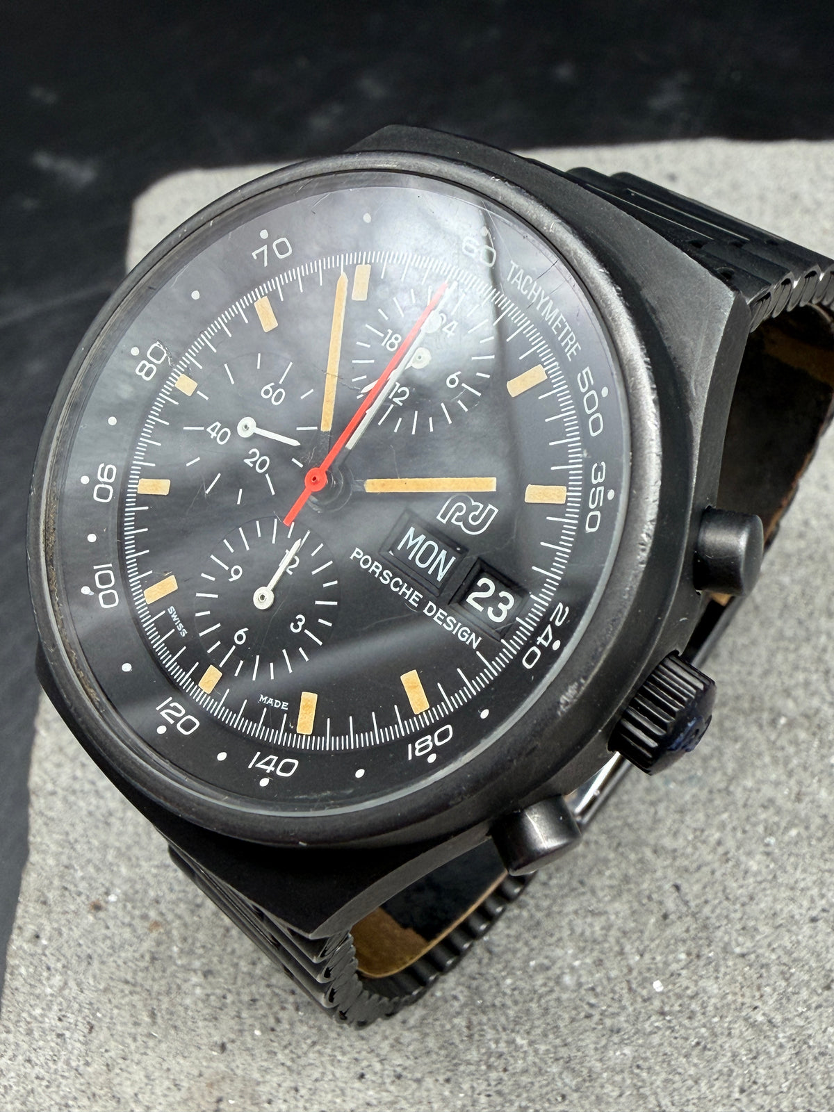 ORFINA PORSCHE DESIGN 7176 LEMANIA 5100 TOP GUN SCHWARZ BLACK NSA 1975 PVD + BOX