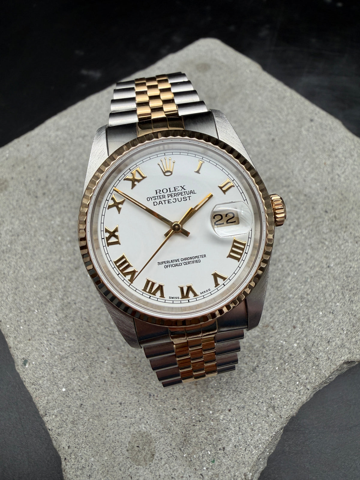 ORIGINAL 1990 ROLEX DATEJUST 36 STAHL / GOLD 16233 HERRENUHR WHITE ROMAN FULLSET