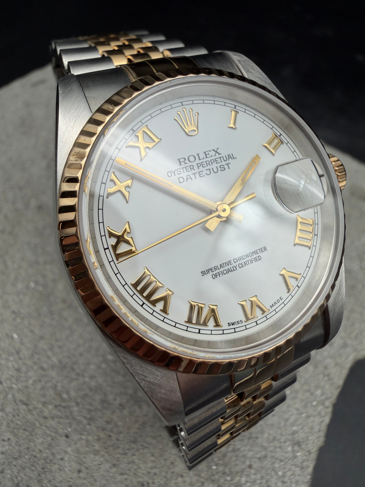 ORIGINAL 1990 ROLEX DATEJUST 36 STAHL / GOLD 16233 HERRENUHR WHITE ROMAN FULLSET