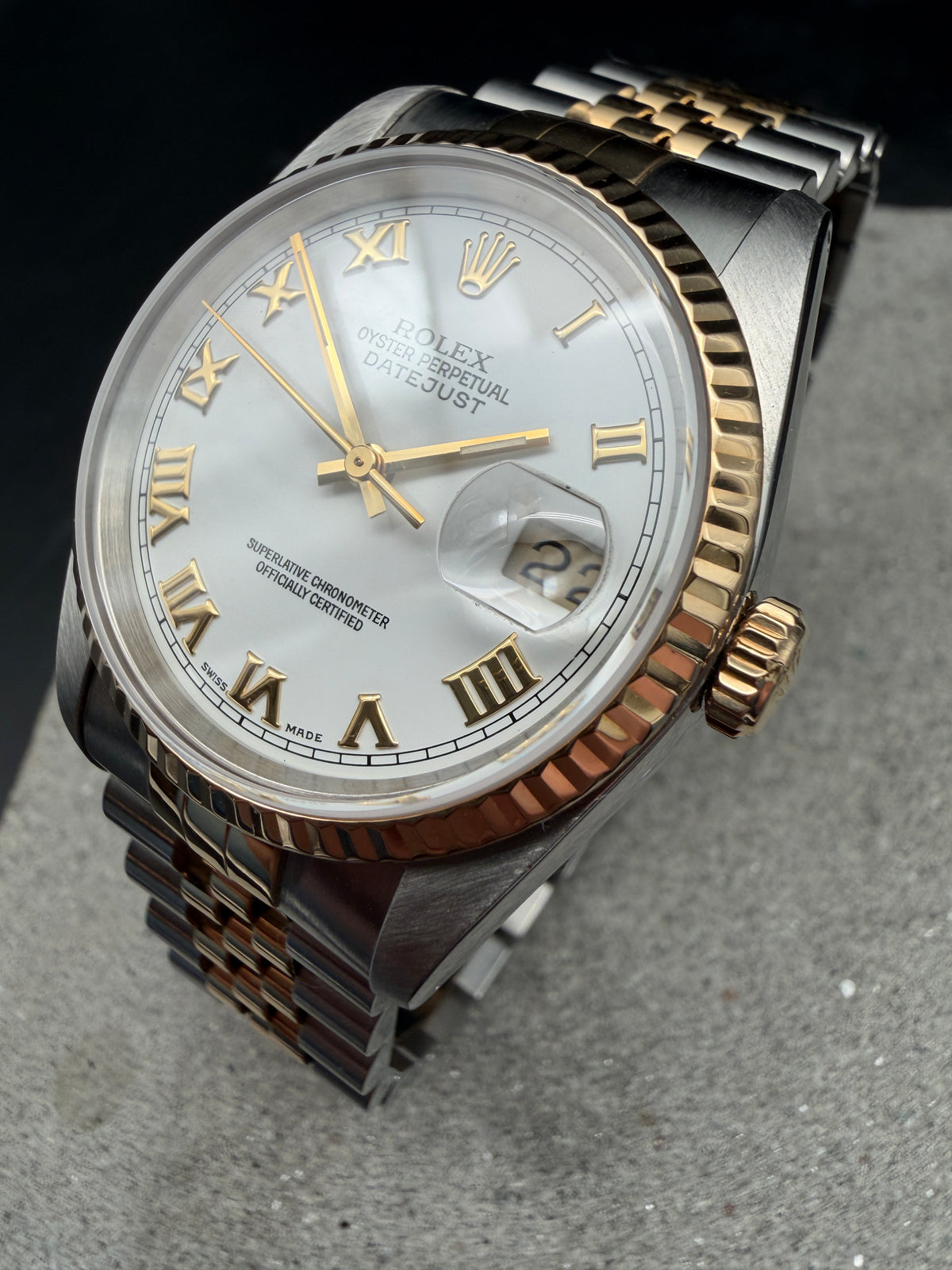 ORIGINAL 1990 ROLEX DATEJUST 36 STAHL / GOLD 16233 HERRENUHR WHITE ROMAN FULLSET