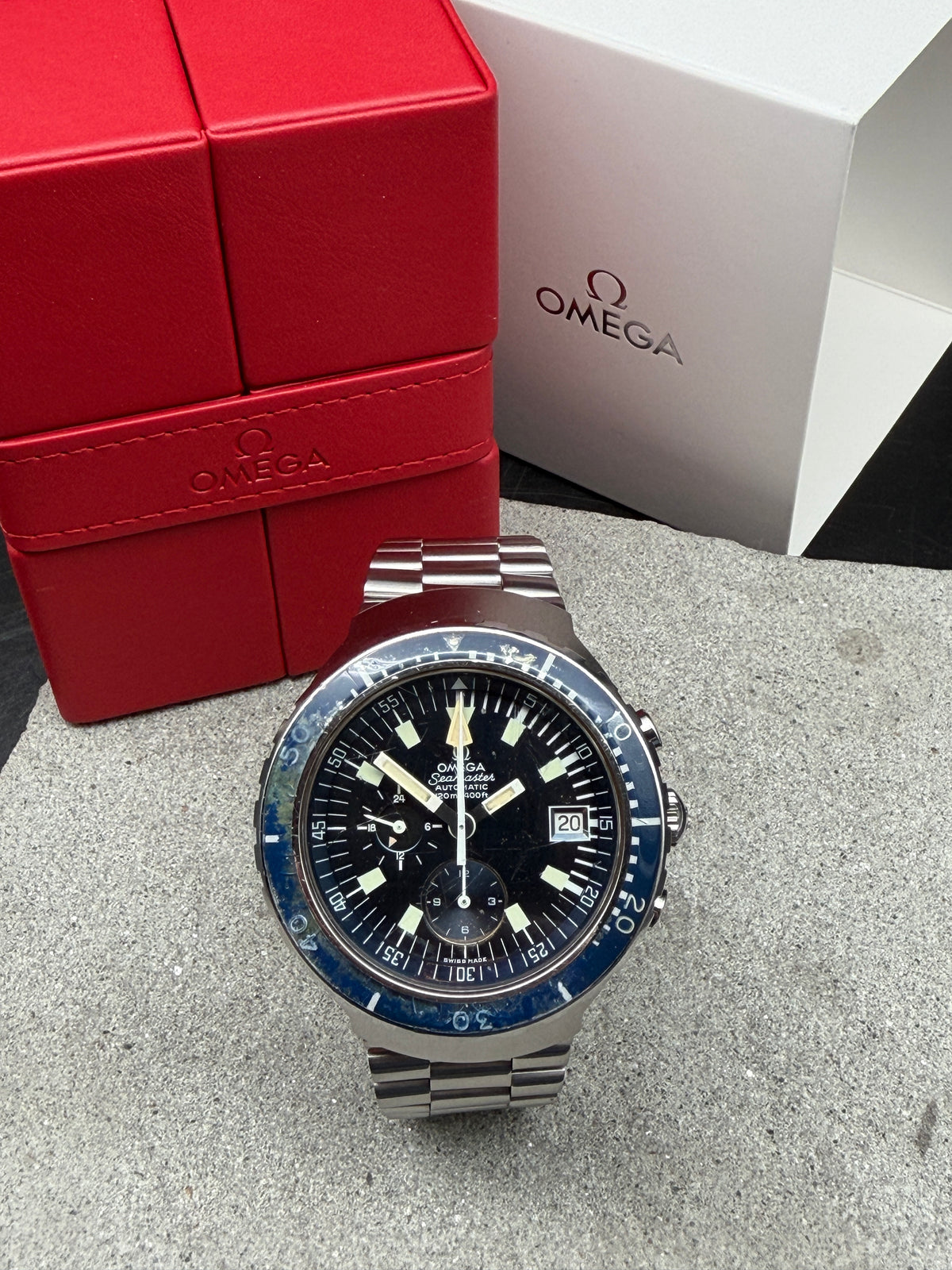 ORIGINAL 1971 OMEGA 176.004 SEAMASTER BIG BLUE CHRONOGRAPH BLUE DIAL DIVER VINTAGE