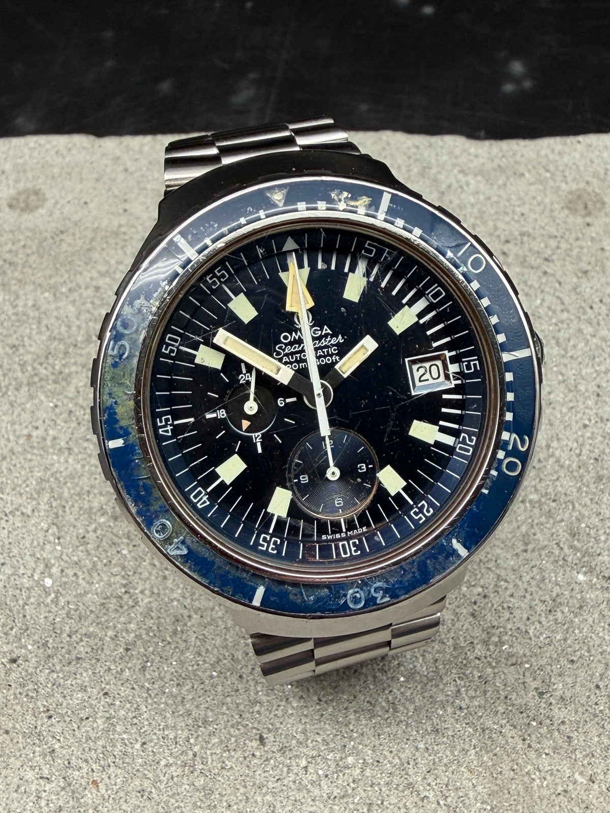 ORIGINAL 1971 OMEGA 176.004 SEAMASTER BIG BLUE CHRONOGRAPH BLUE DIAL DIVER VINTAGE