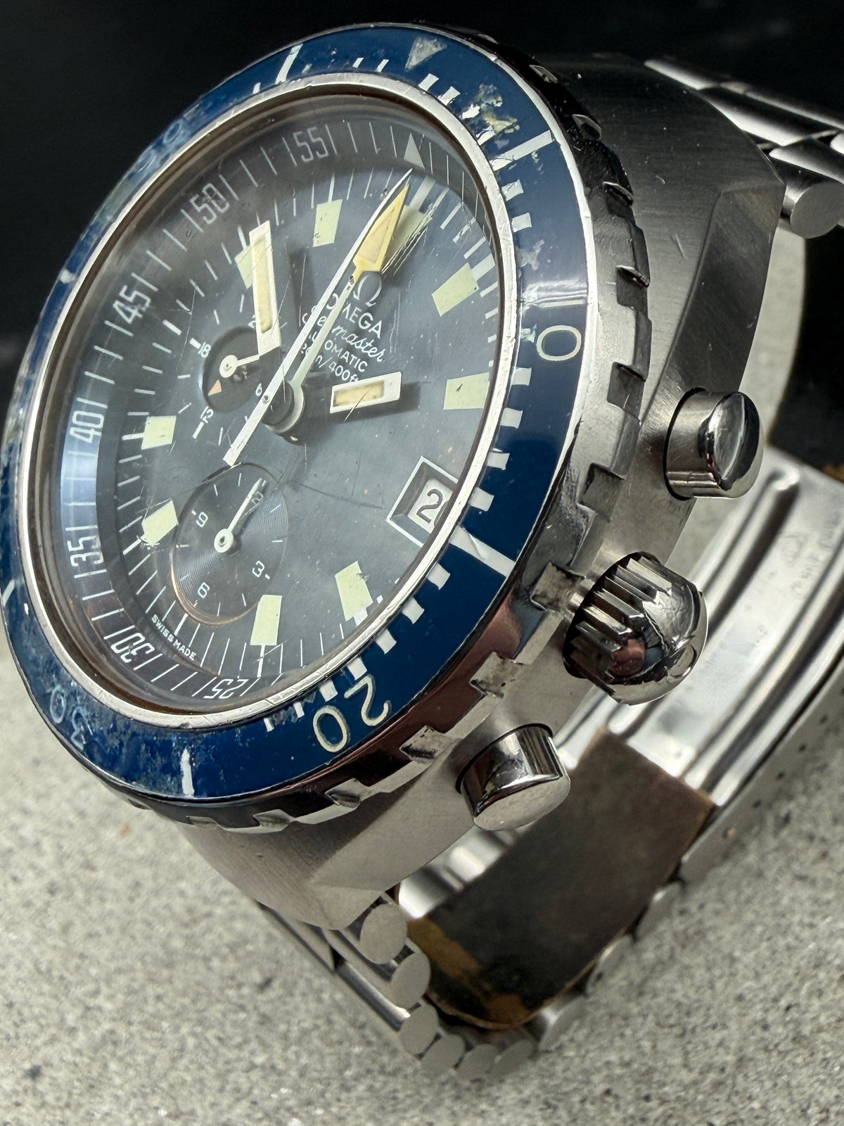 ORIGINAL 1971 OMEGA 176.004 SEAMASTER BIG BLUE CHRONOGRAPH BLUE DIAL DIVER VINTAGE