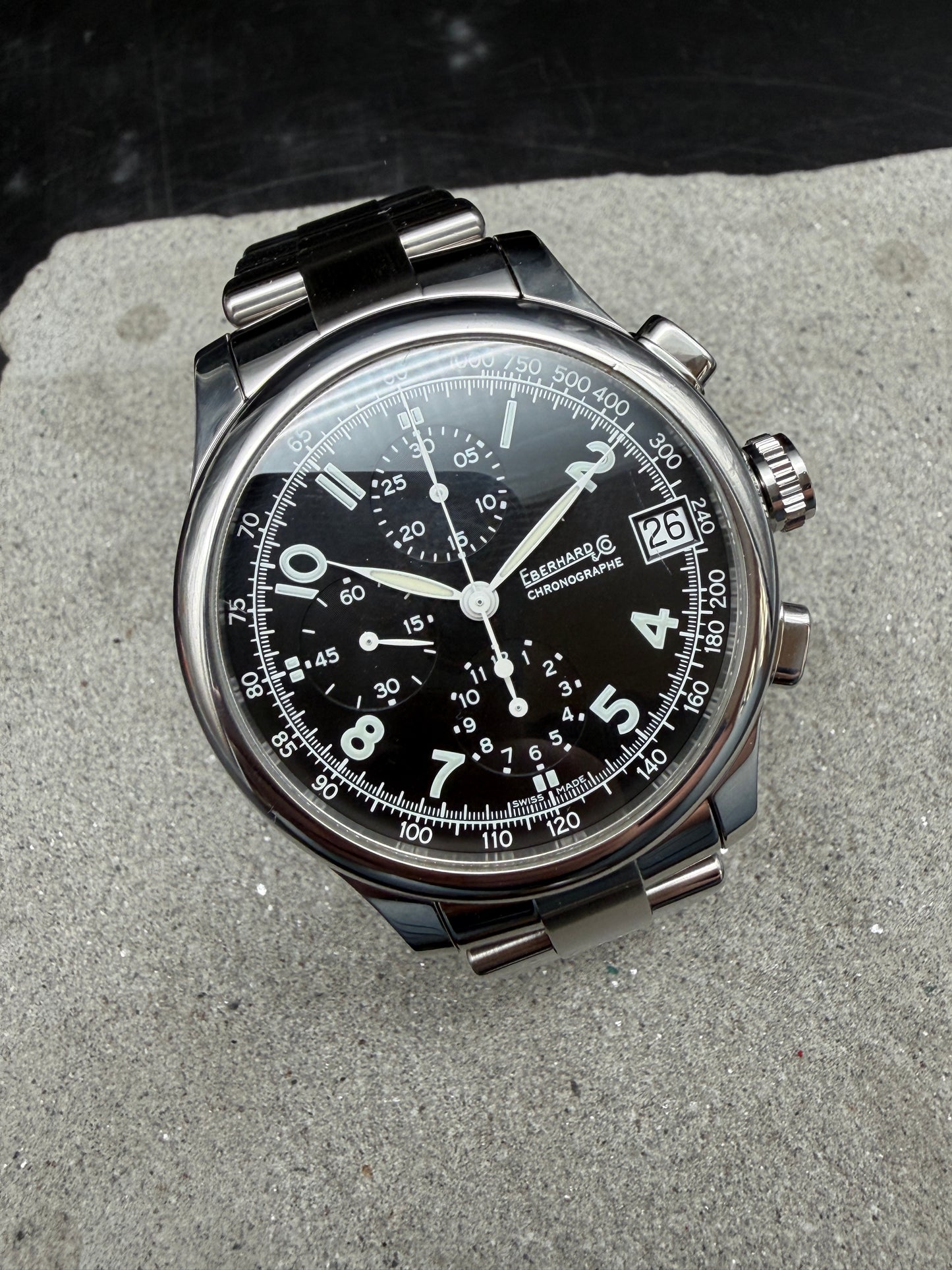 ORIGINAL EBERHARD CO TRAVERSETOLO CHRONOGRAPH AUTOMATIK GLASBODEN FULL SET B&P