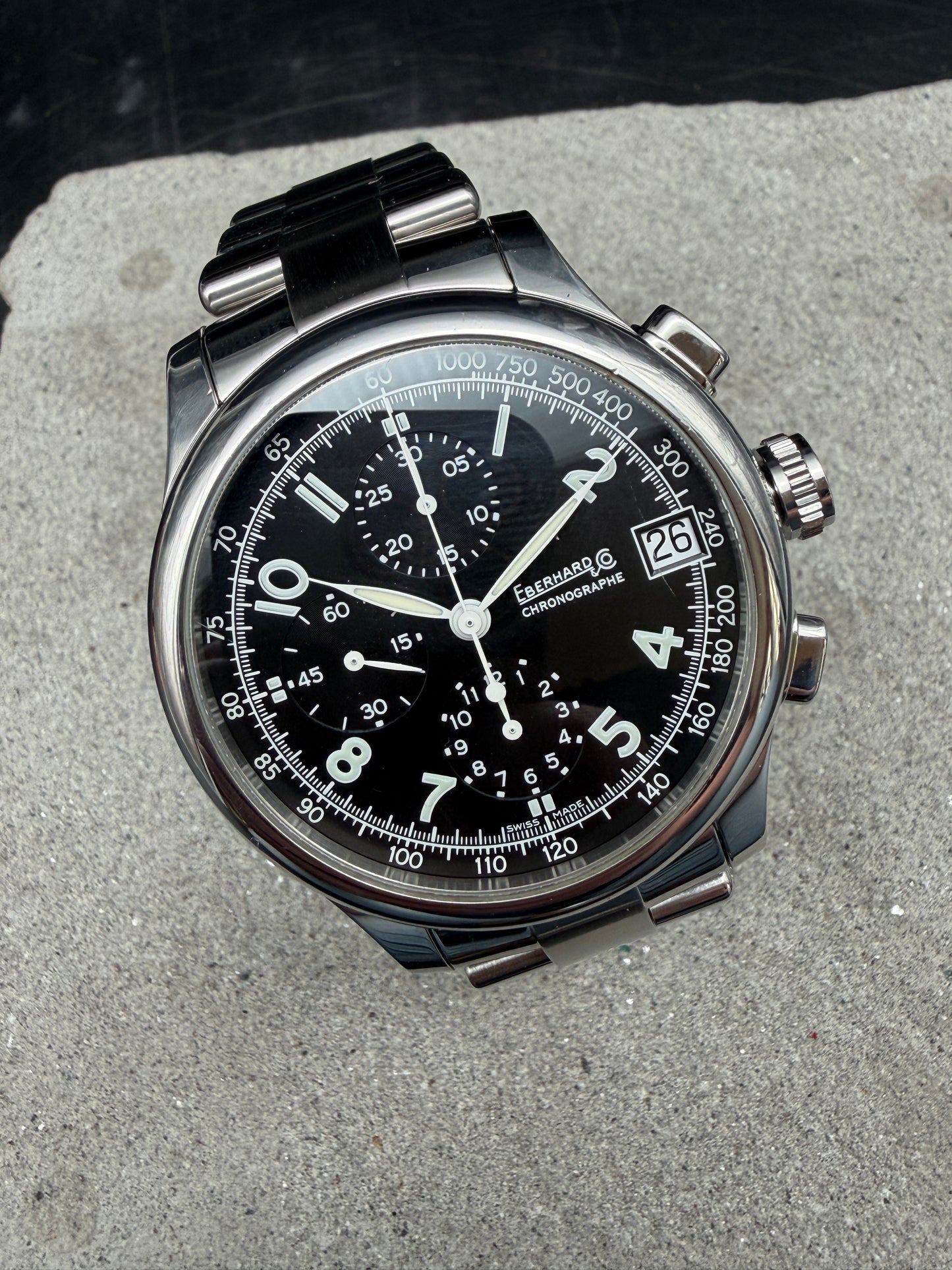 ORIGINAL EBERHARD CO TRAVERSETOLO CHRONOGRAPH AUTOMATIK GLASBODEN FULL SET B&P