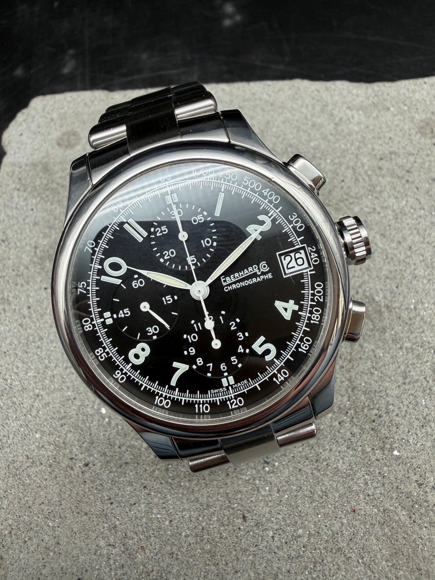 ORIGINAL EBERHARD CO TRAVERSETOLO CHRONOGRAPH AUTOMATIK GLASBODEN FULL SET B&P