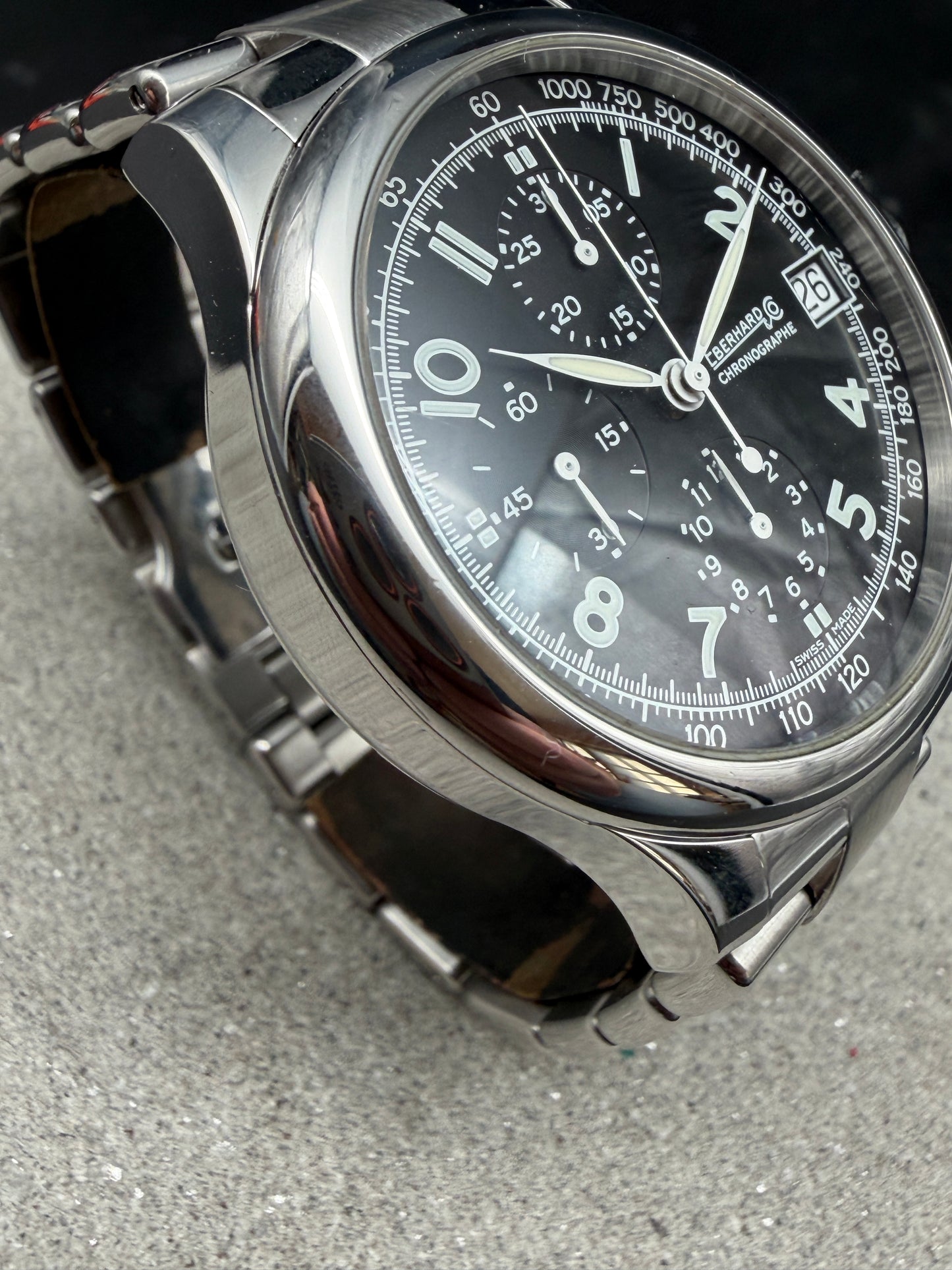 ORIGINAL EBERHARD CO TRAVERSETOLO CHRONOGRAPH AUTOMATIK GLASBODEN FULL SET B&P